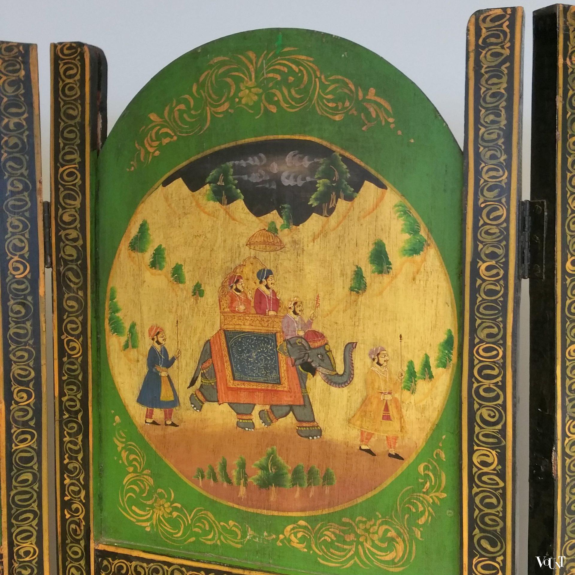 Handbeschilderd houten Indiaas kamerscherm, ca. jaren '30