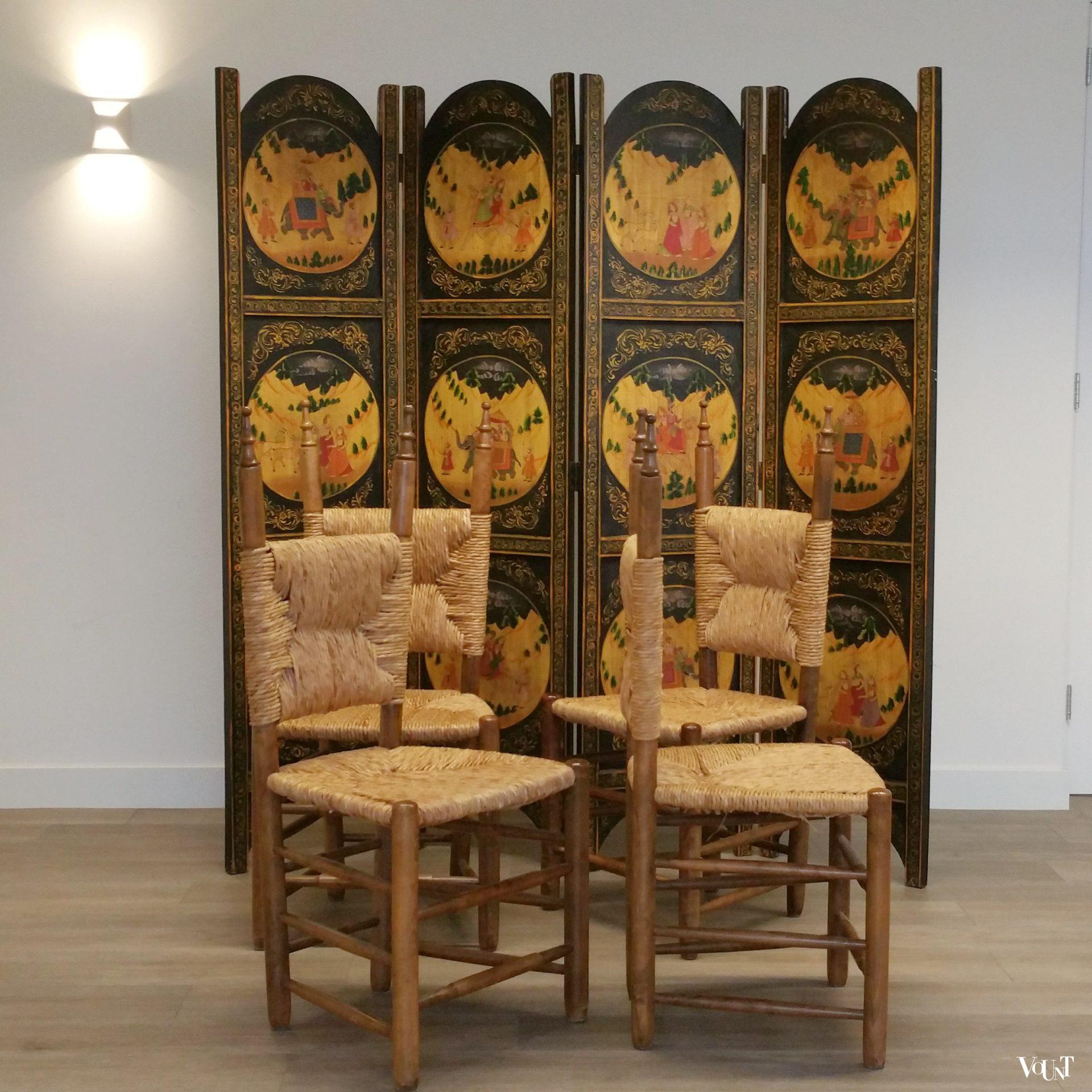 Handbeschilderd houten Indiaas kamerscherm, ca. jaren '30