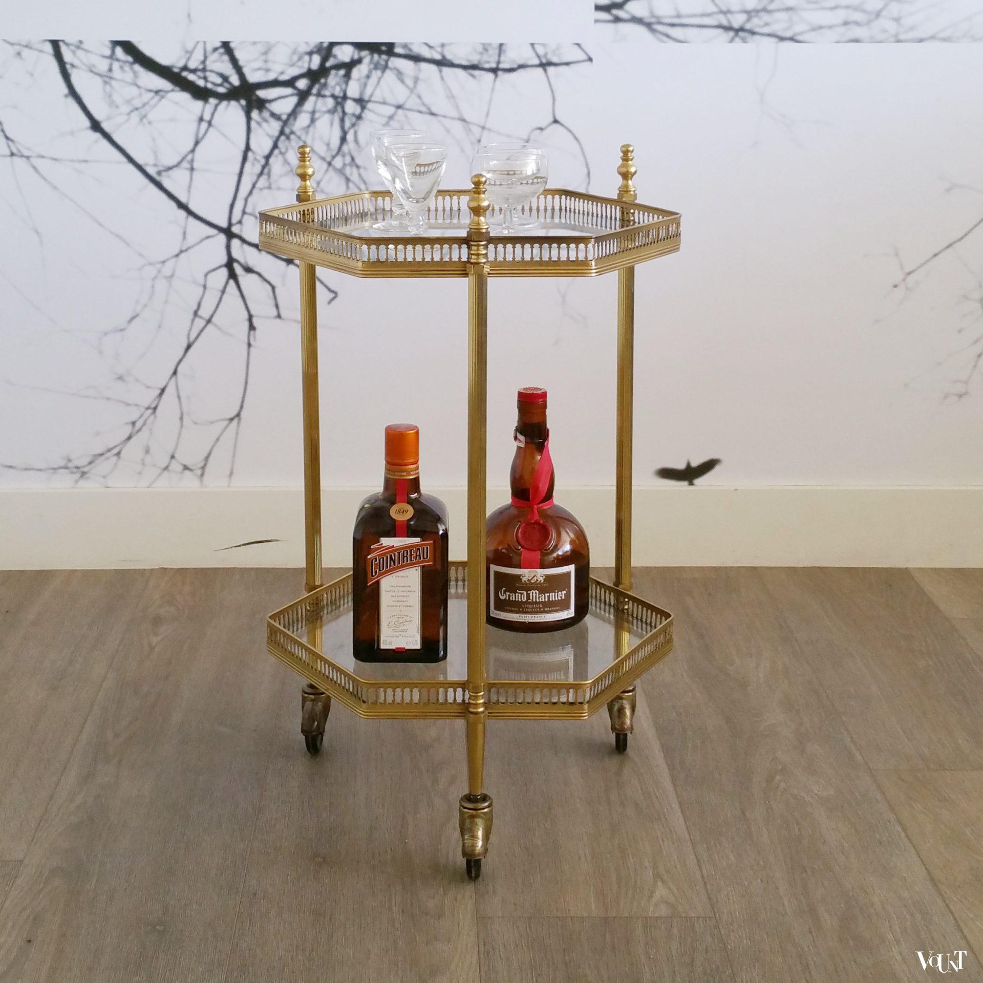 Kleine zeshoekige messing trolley / bar cart, jaren '60