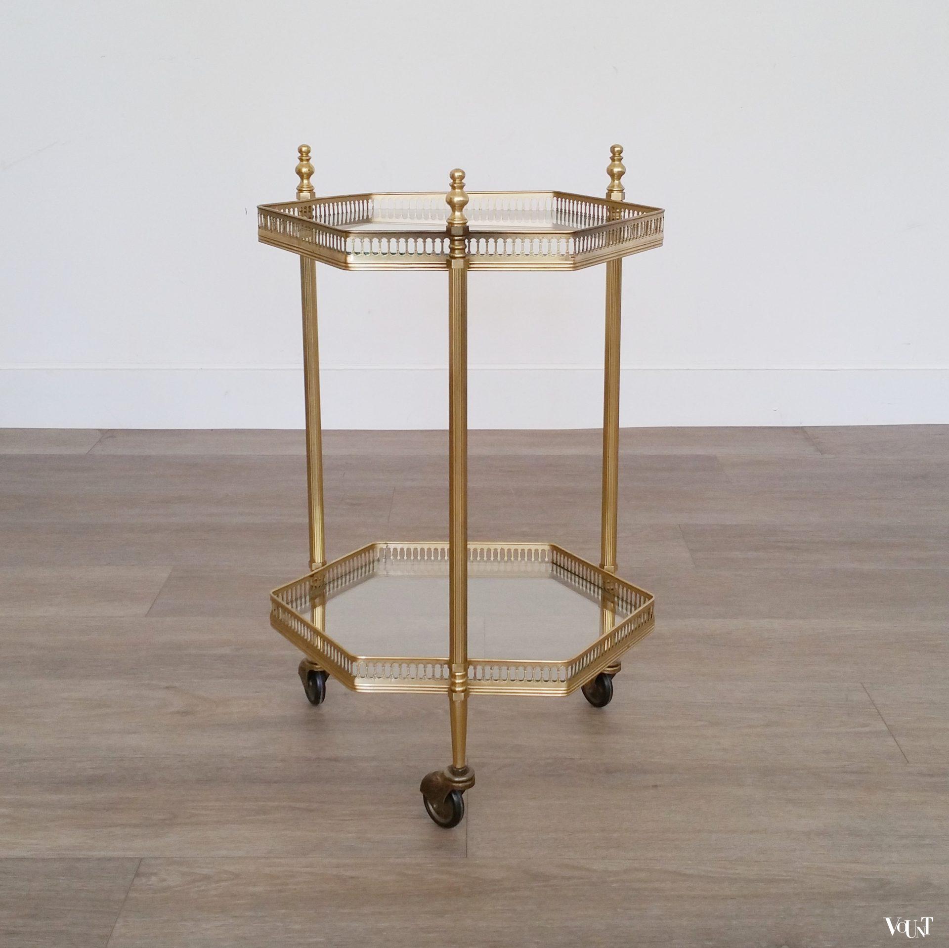 Kleine zeshoekige messing trolley / bar cart, jaren '60