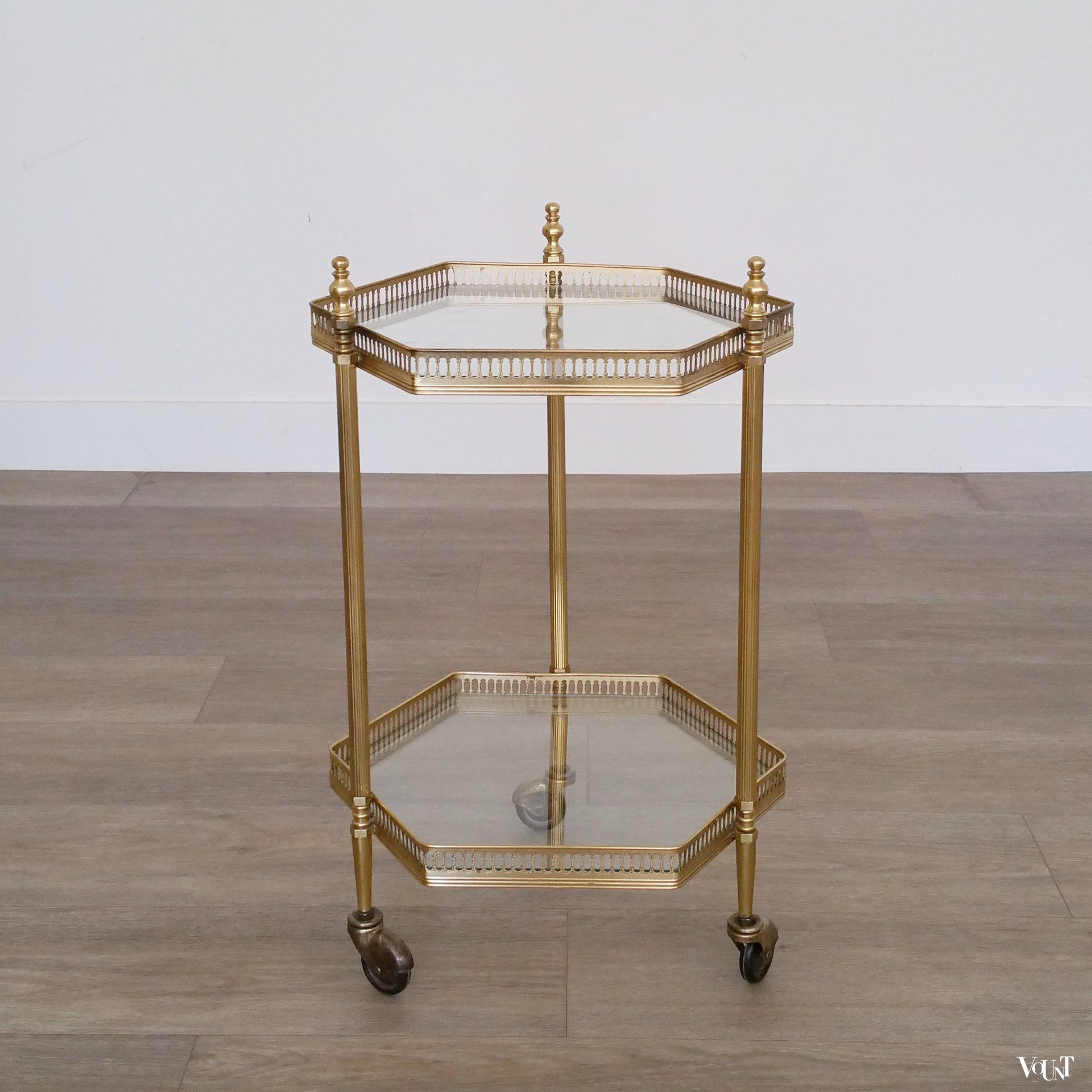 Kleine zeshoekige messing trolley / bar cart, jaren '60