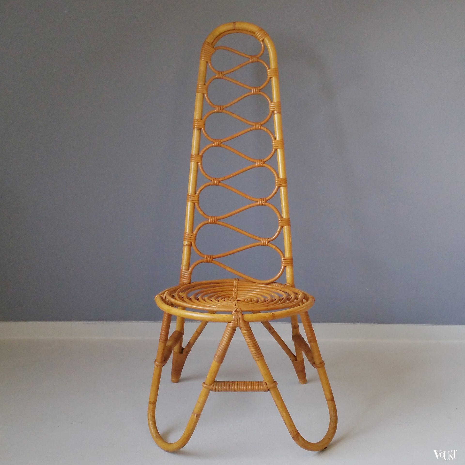 Design rotanstoel met hoge rug, Hoekstra, jaren '60