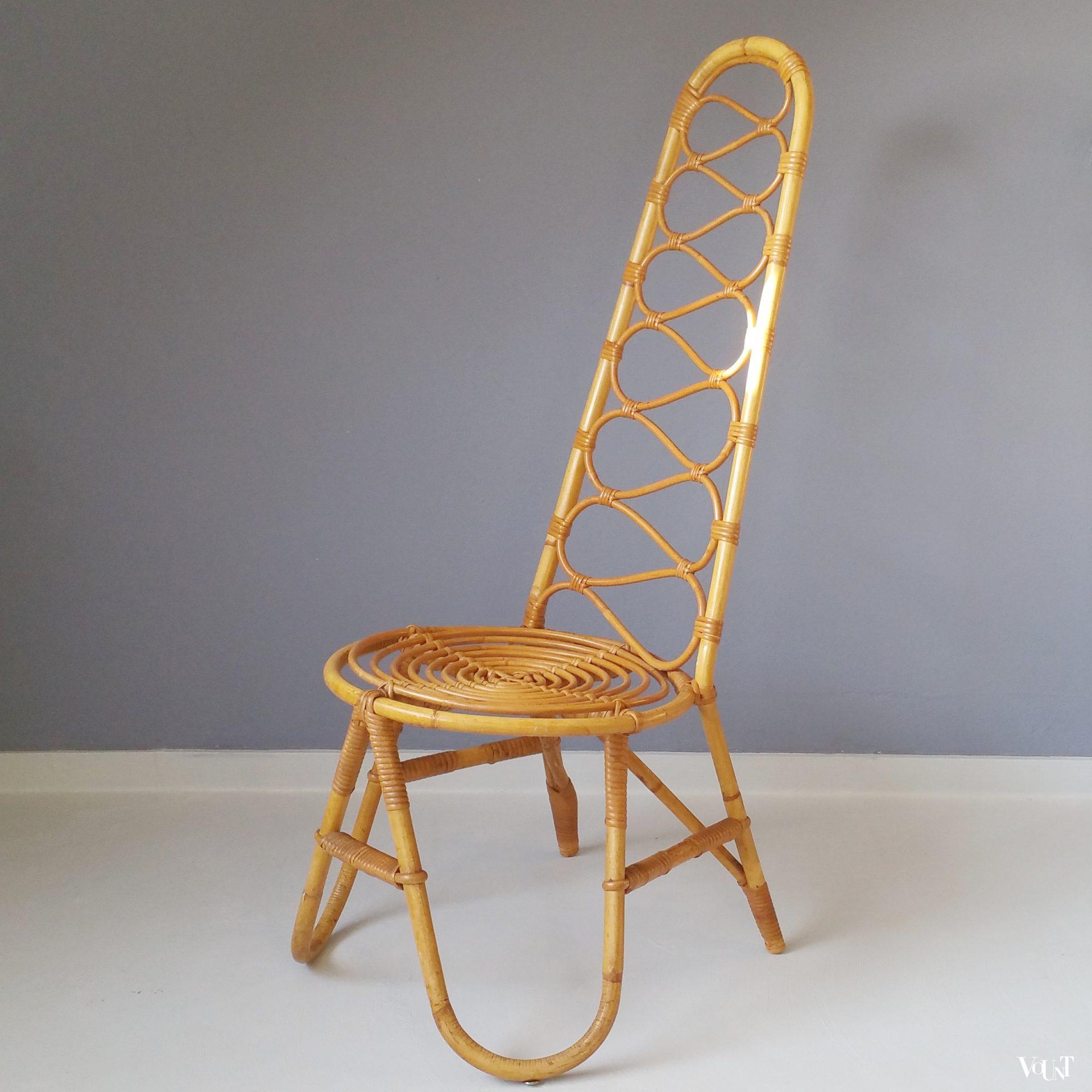 Design rotanstoel met hoge rug, Hoekstra, jaren '60