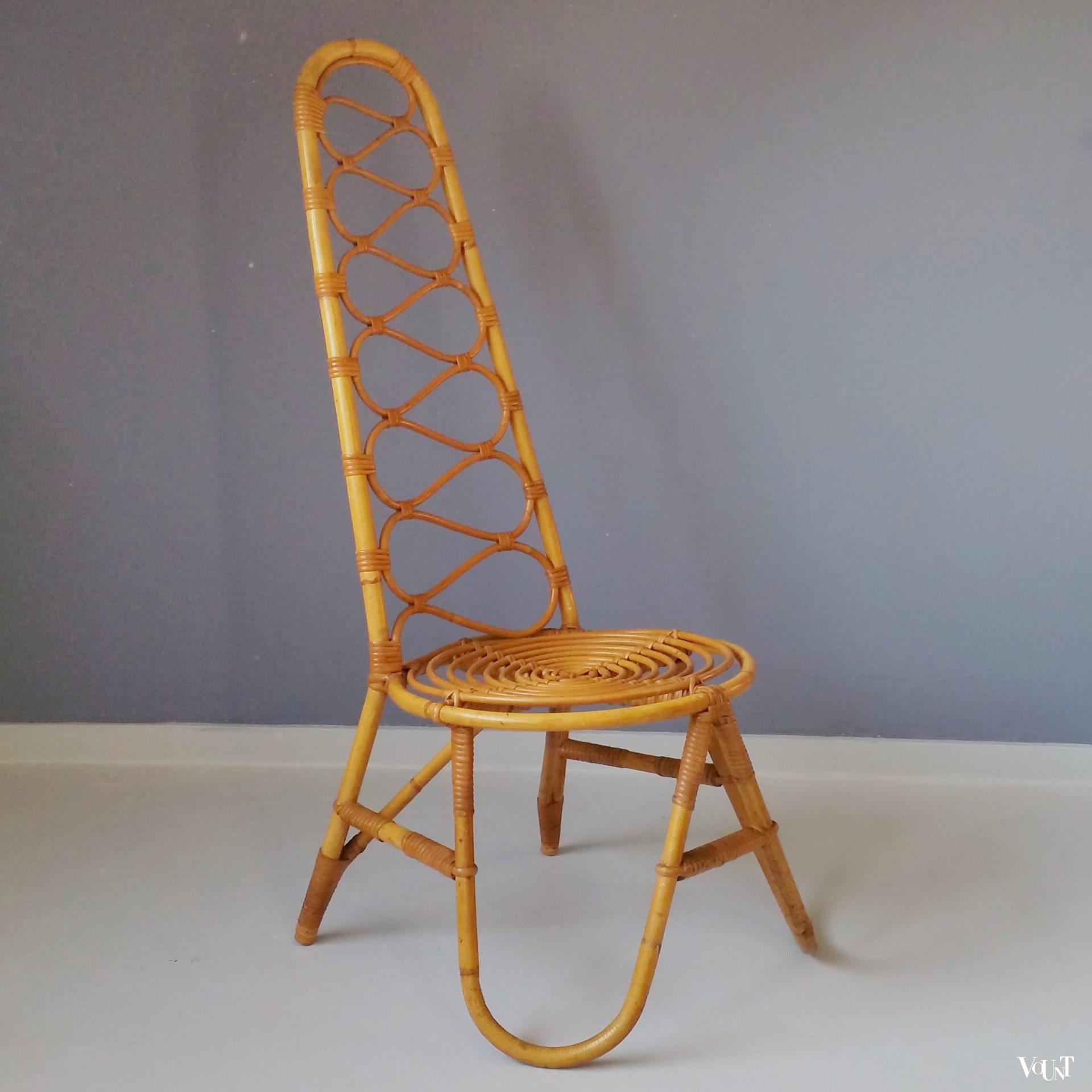 Design rotanstoel met hoge rug, Hoekstra, jaren '60