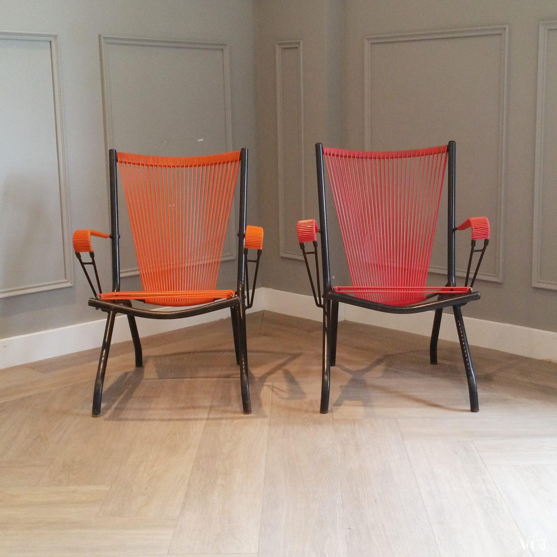 Set van 2 draadstoelen, André Monpoix, jaren '50
