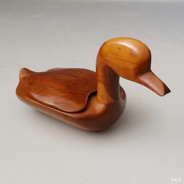 Teakhouten eend met deksel, jaren '60