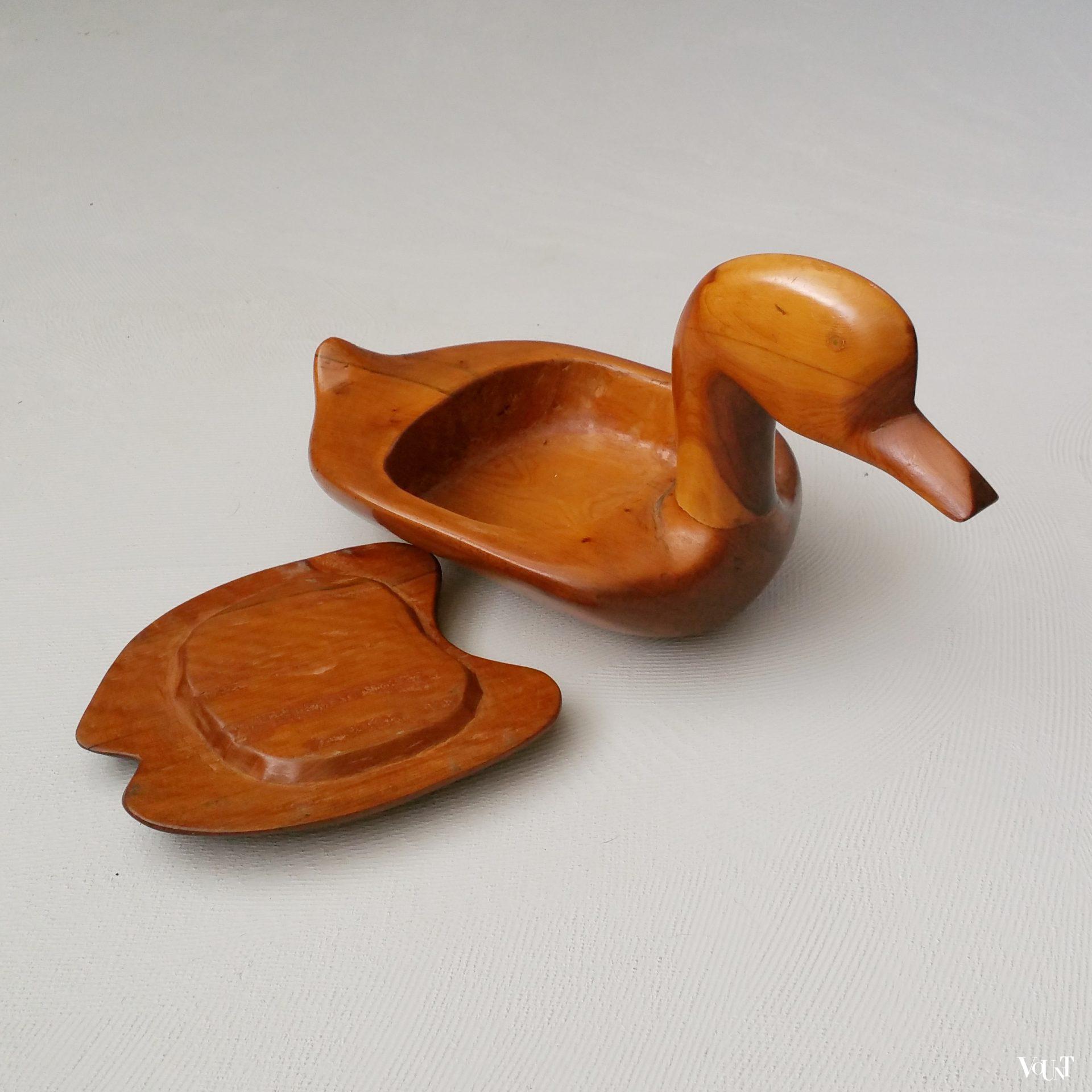 Teakhouten eend met deksel, jaren '60