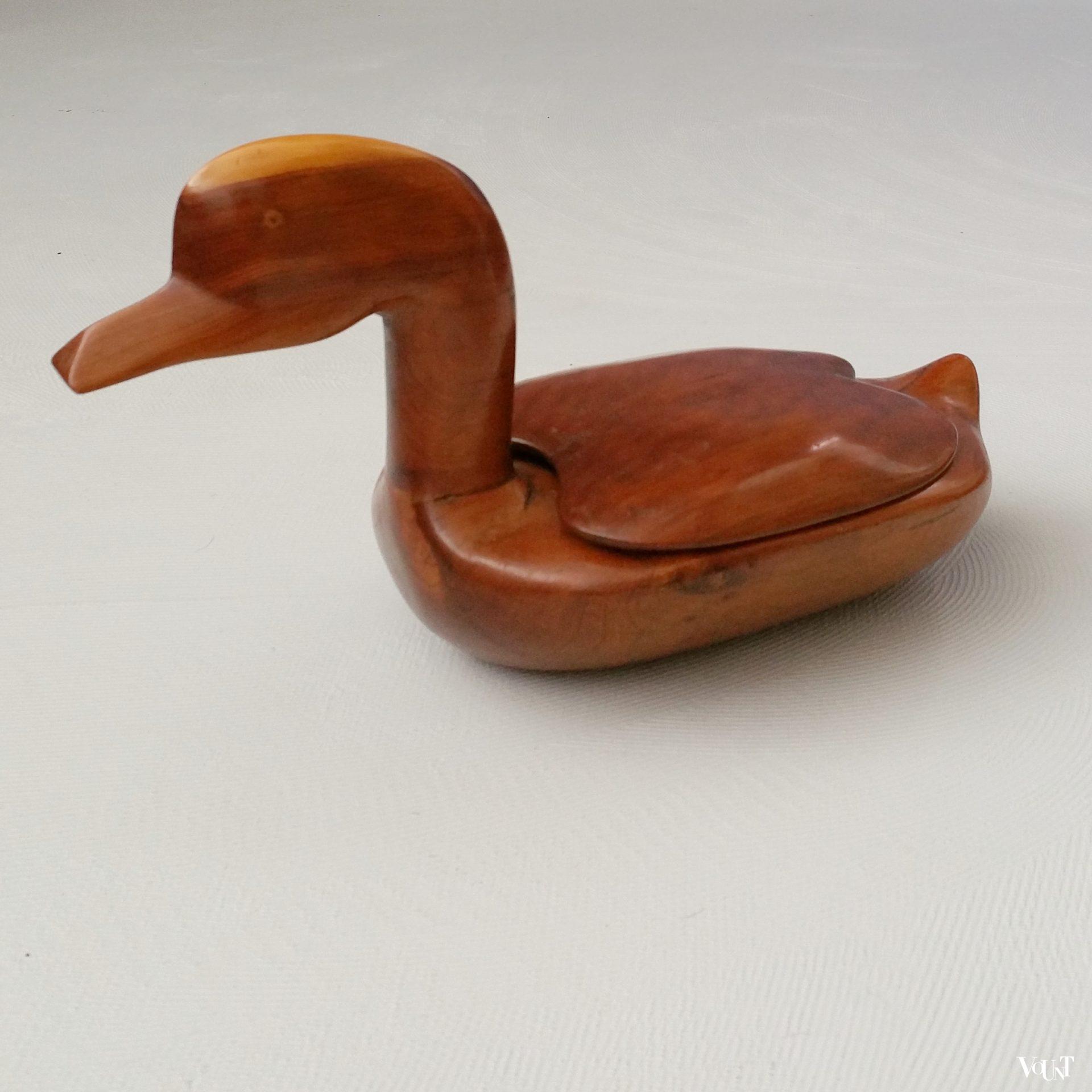 Teakhouten eend met deksel, jaren '60