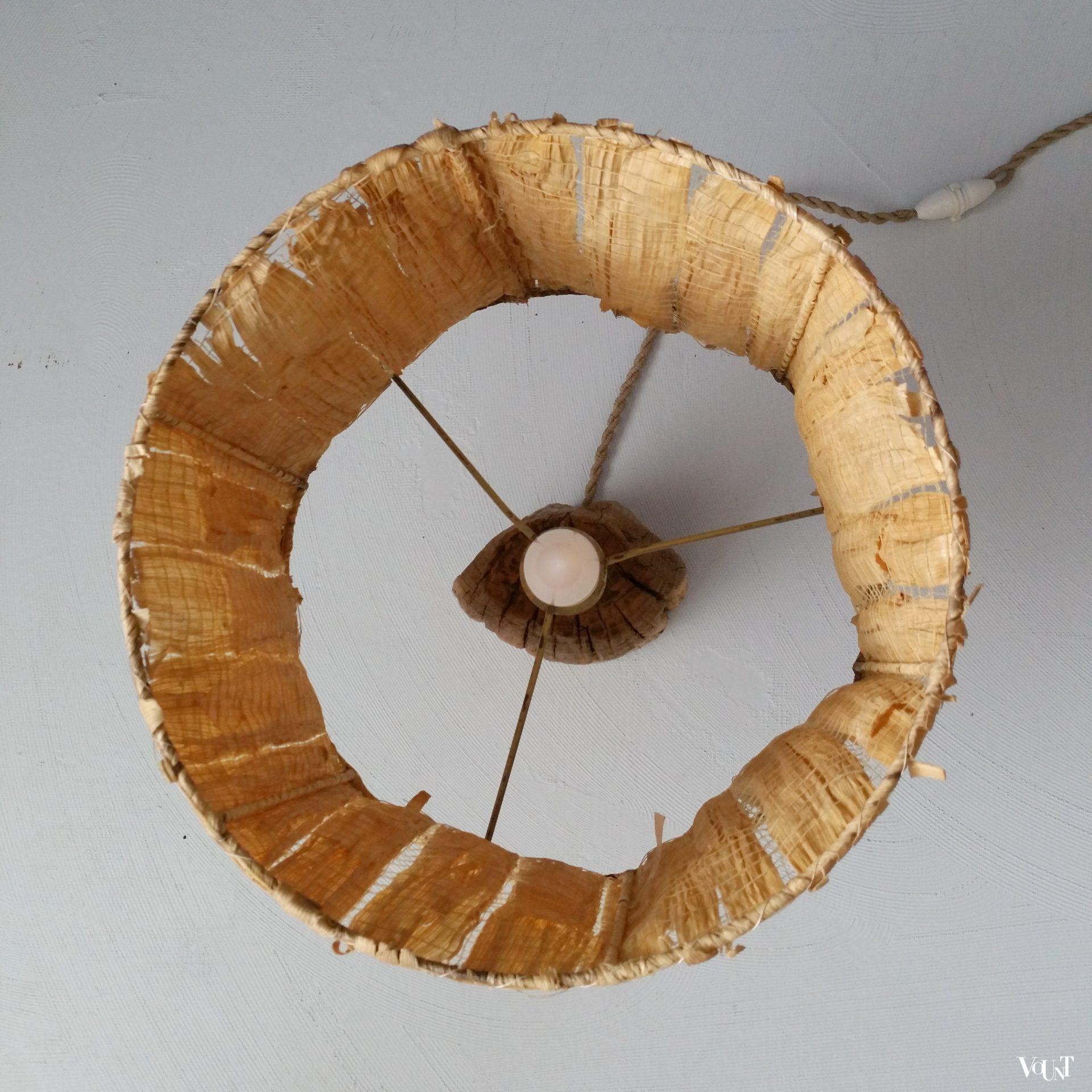 Vintage lamp met kap van geweven maisbladeren, Frankrijk, jaren '60