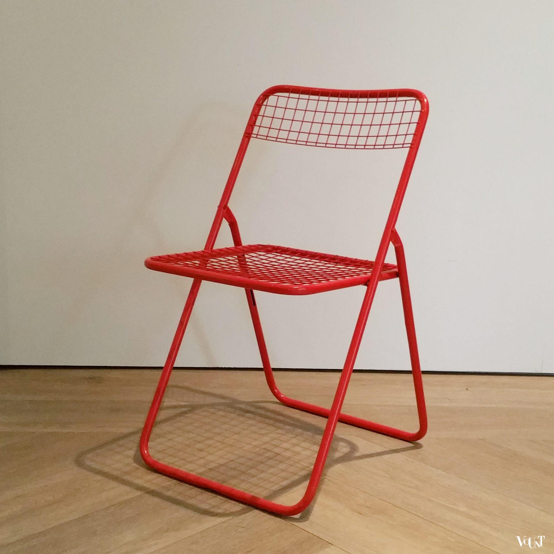 Set van 4 rode metalen "Ted Net" klapstoelen, Niels Gammelgaard voor Ikea, jaren '70