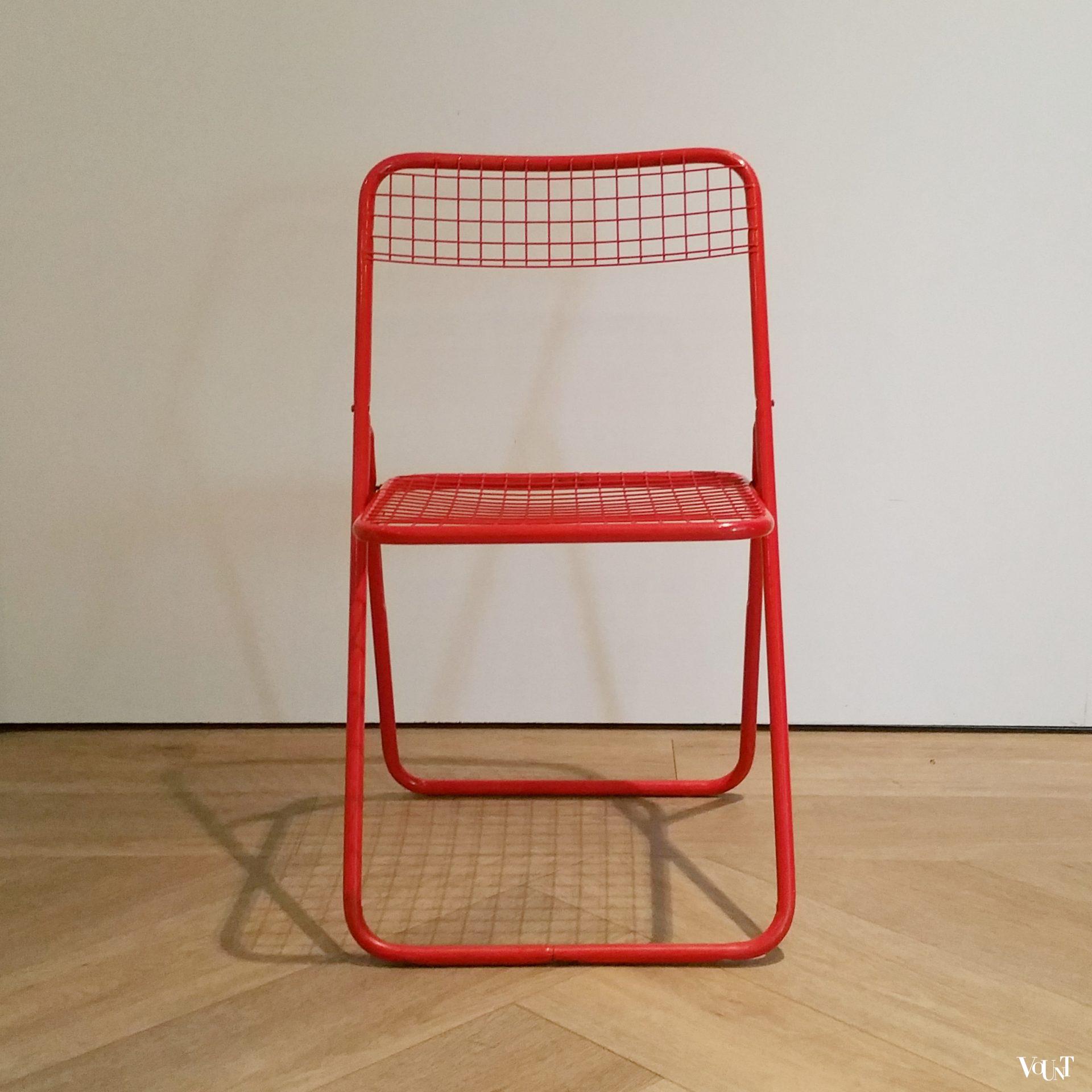 Set van 4 rode metalen "Ted Net" klapstoelen, Niels Gammelgaard voor Ikea, jaren '70