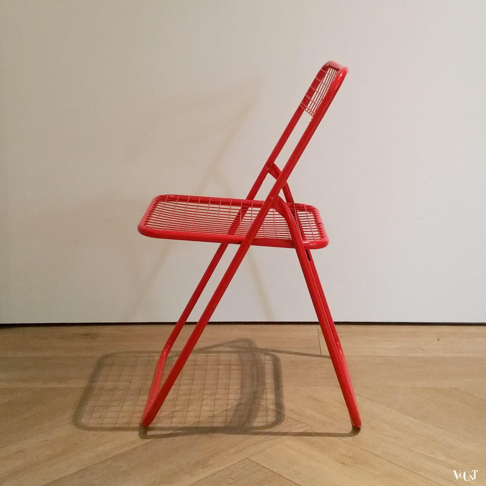 Set van 4 rode metalen "Ted Net" klapstoelen, Niels Gammelgaard voor Ikea, jaren '70