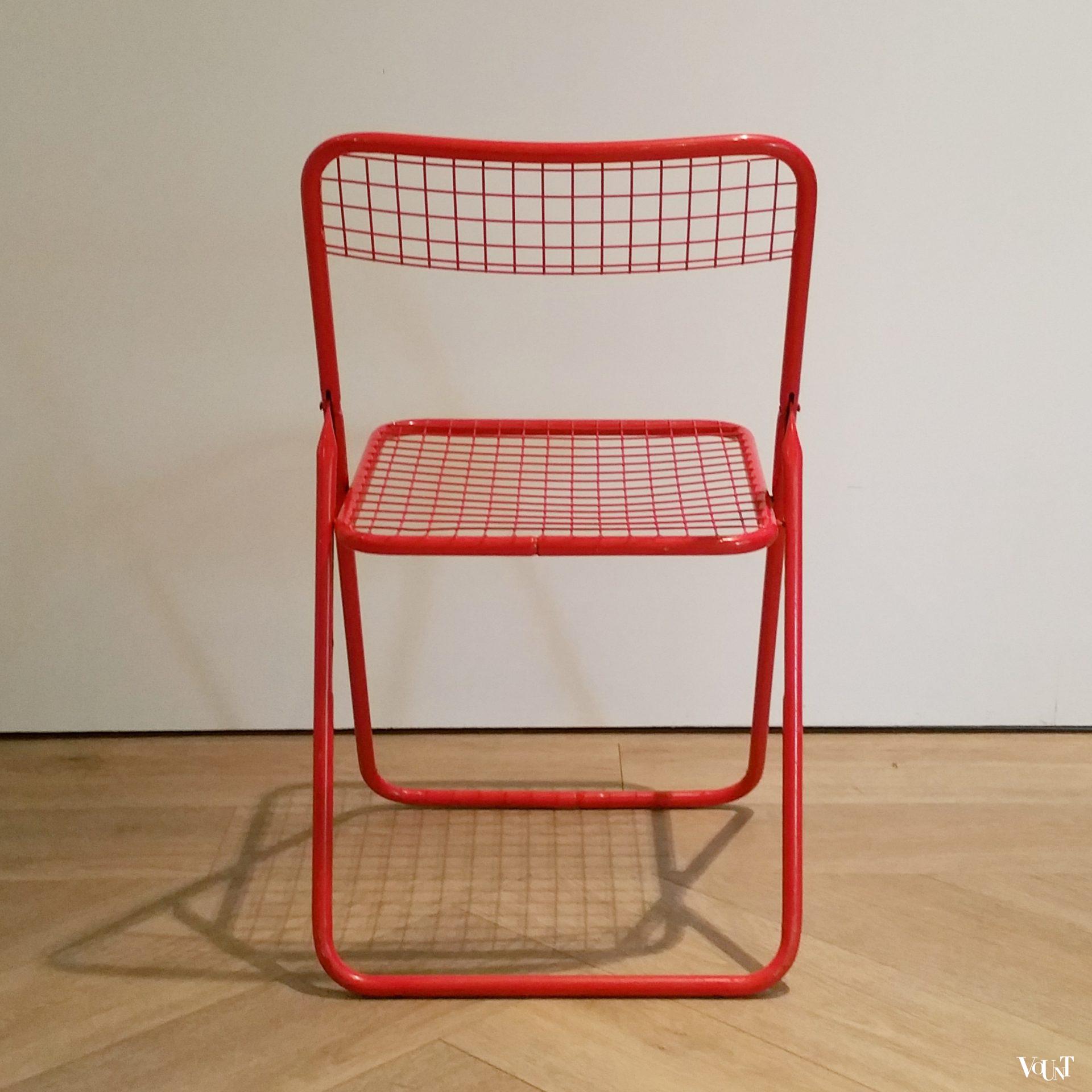 Set van 4 rode metalen "Ted Net" klapstoelen, Niels Gammelgaard voor Ikea, jaren '70