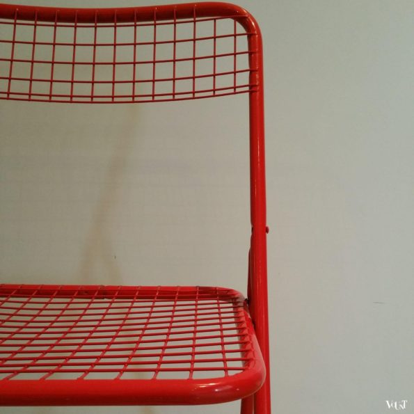 Set van 4 rode metalen "Ted Net" klapstoelen, Niels Gammelgaard voor Ikea, jaren '70