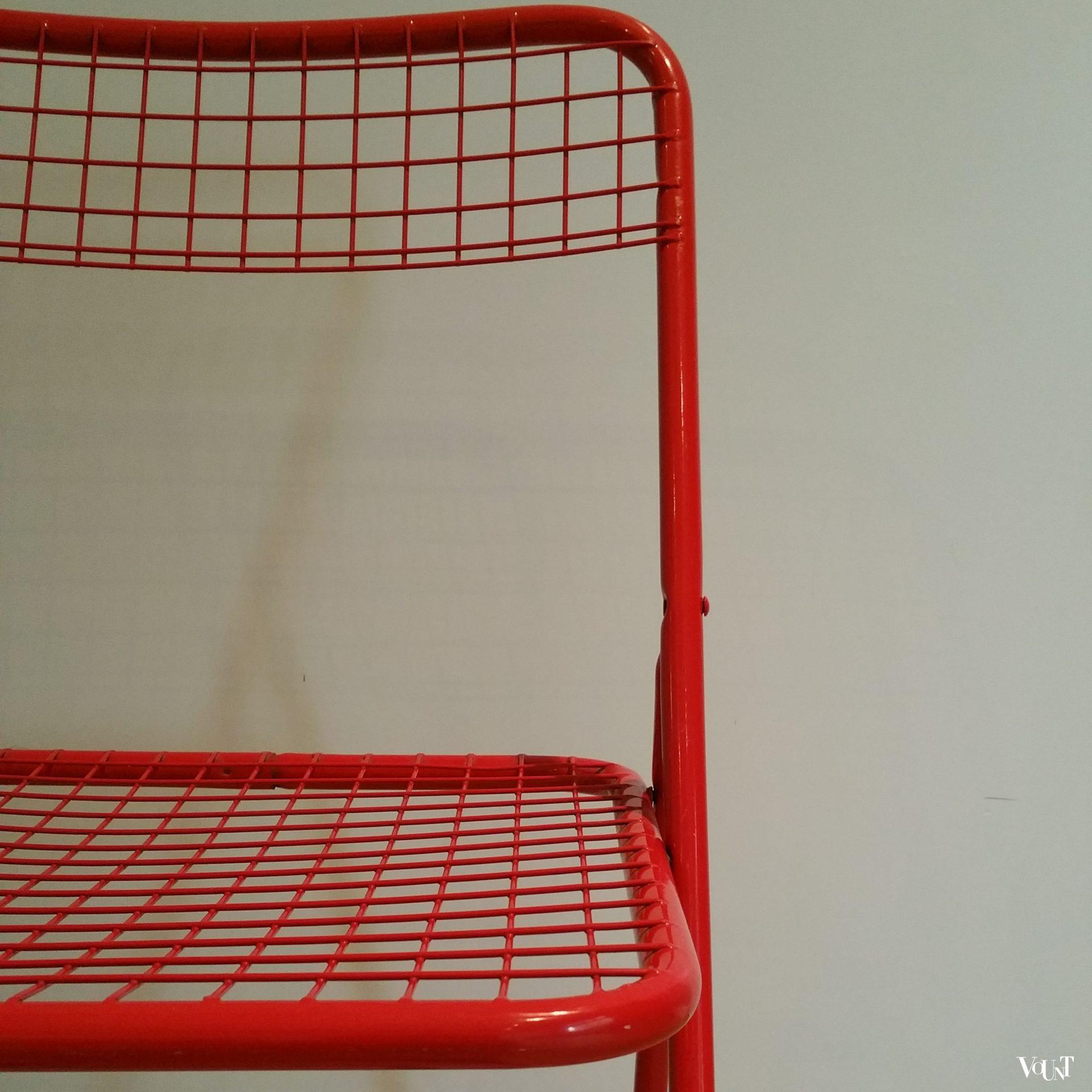 Set van 4 rode metalen "Ted Net" klapstoelen, Niels Gammelgaard voor Ikea, jaren '70