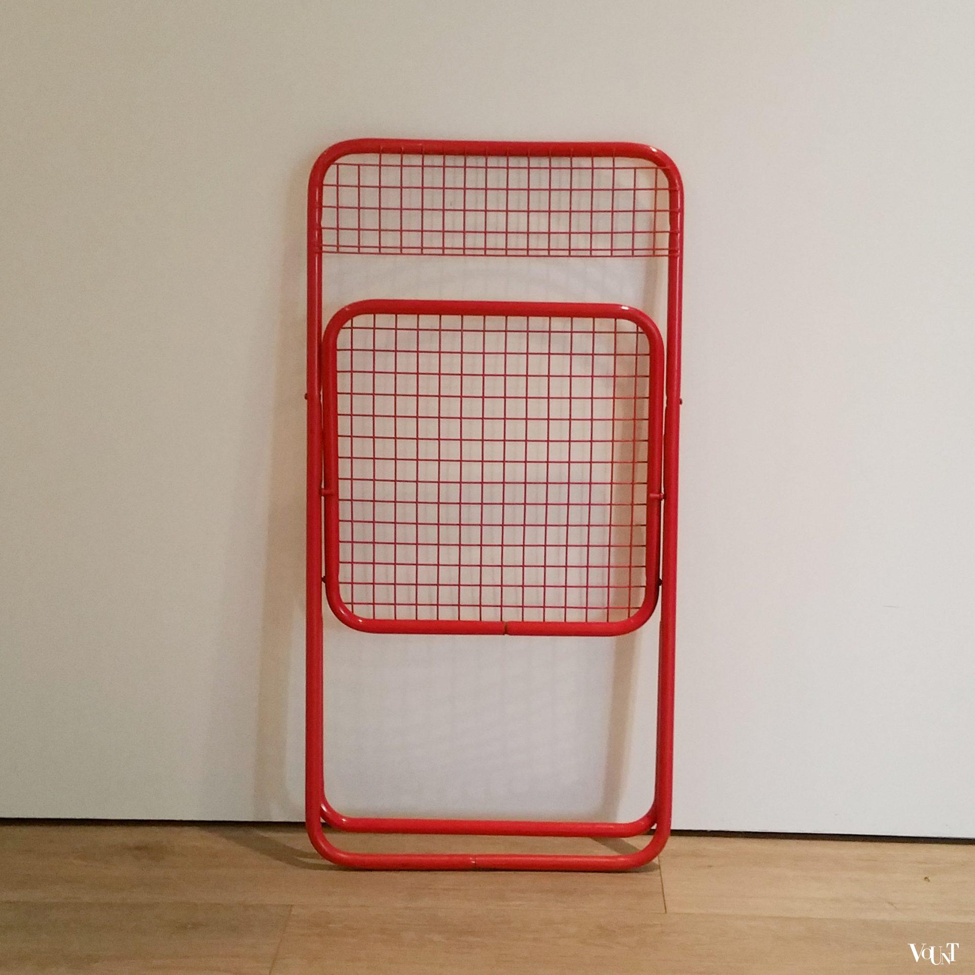 Set van 4 rode metalen "Ted Net" klapstoelen, Niels Gammelgaard voor Ikea, jaren '70