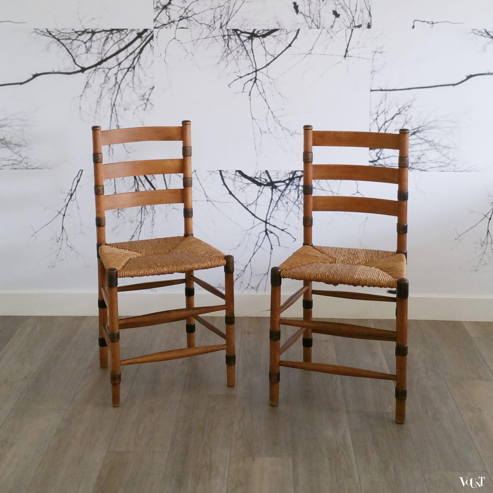 Set van 2 art deco stoelen met biezen zitting, ca. jaren '30