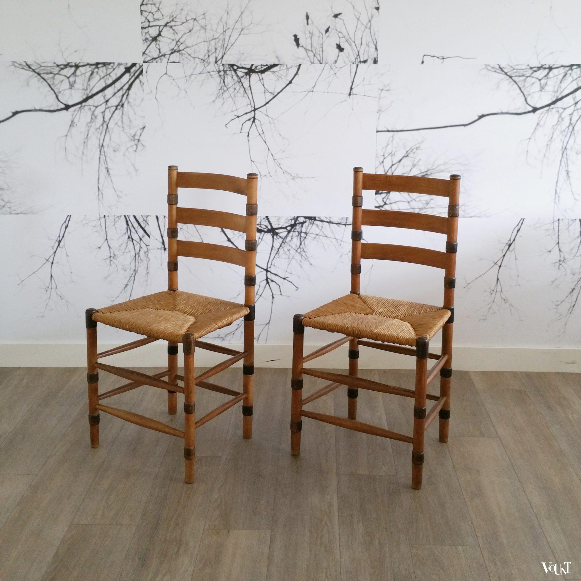 Set van 2 art deco stoelen met biezen zitting, ca. jaren '30