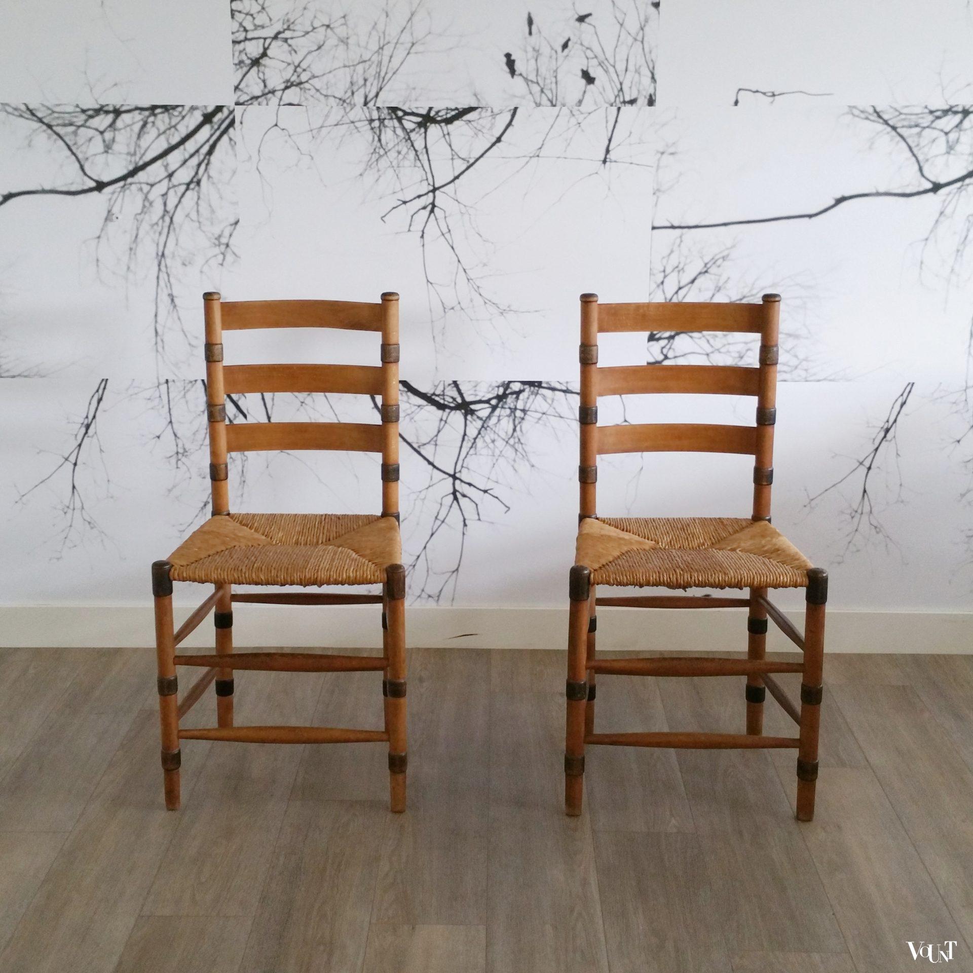 Set van 2 art deco stoelen met biezen zitting, ca. jaren '30