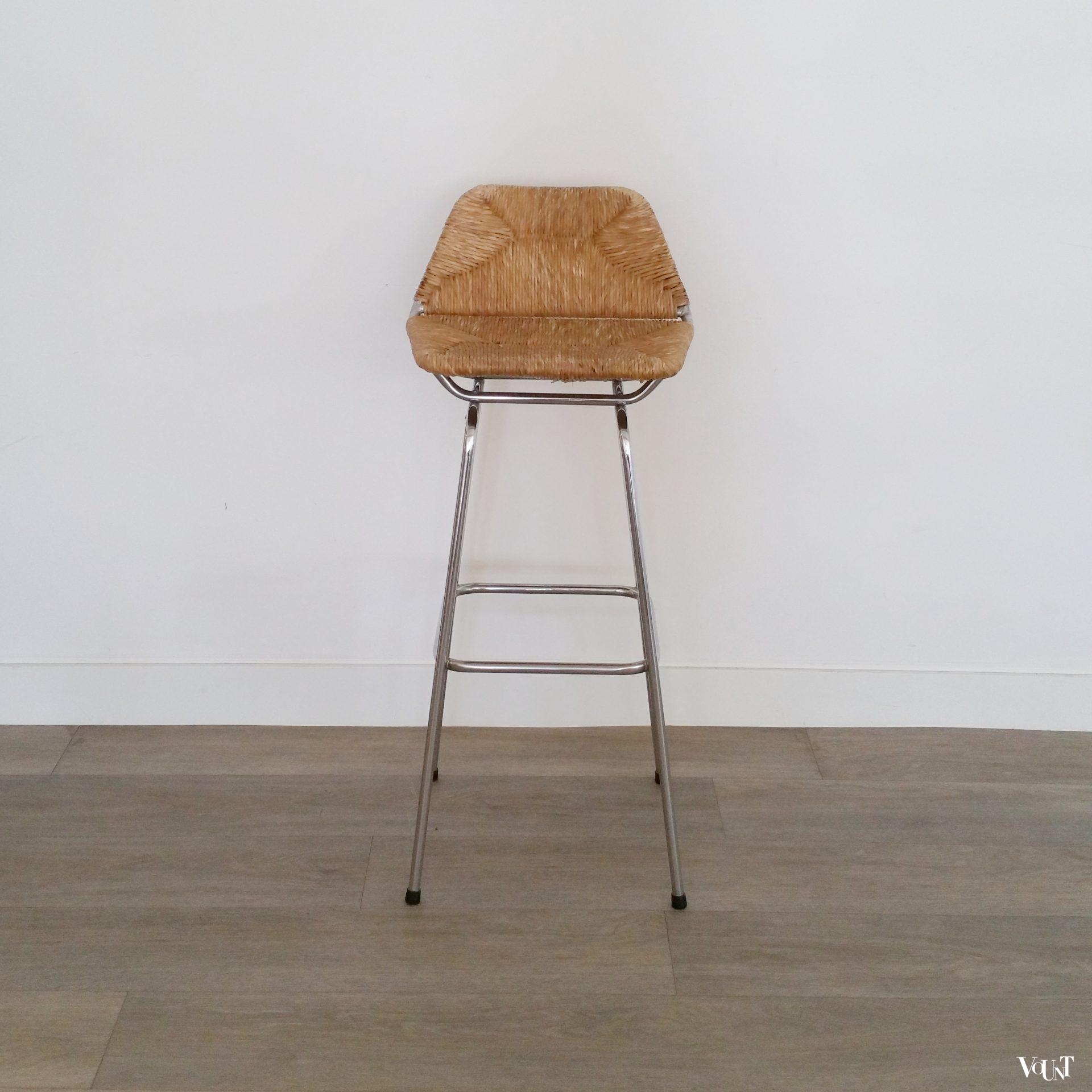 Set van 2 barkrukken metaal en biezen, jaren '60