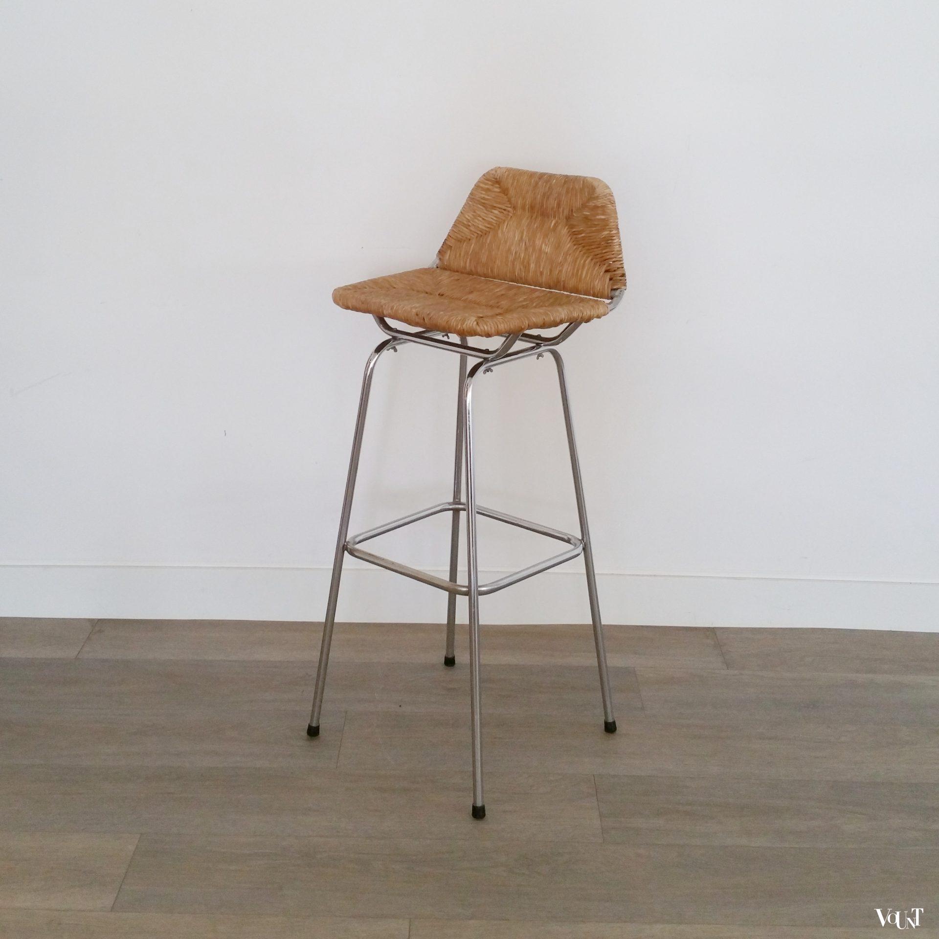 Set van 2 barkrukken metaal en biezen, jaren '60