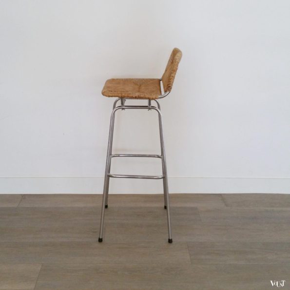Set van 2 barkrukken metaal en biezen, jaren '60