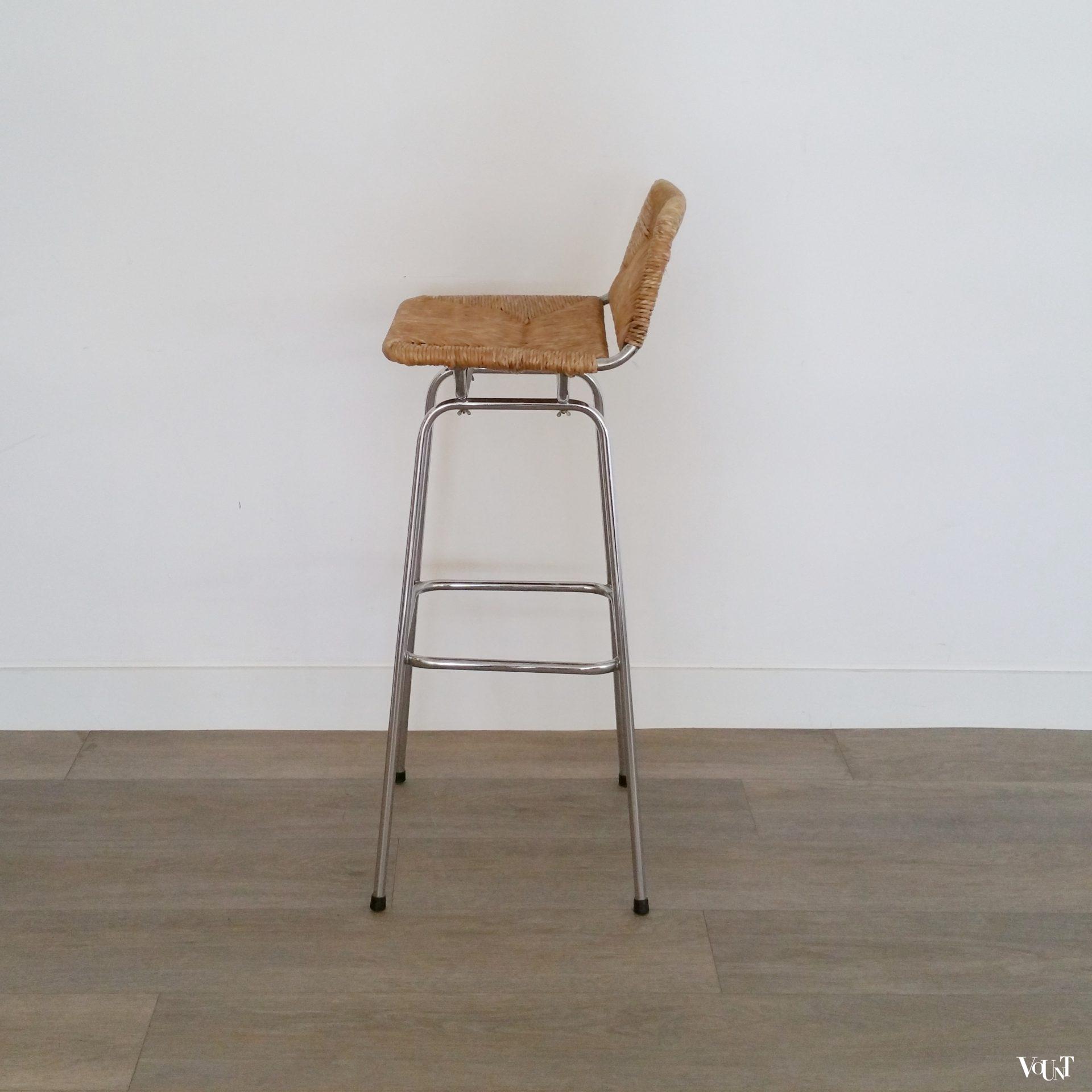 Set van 2 barkrukken metaal en biezen, jaren '60