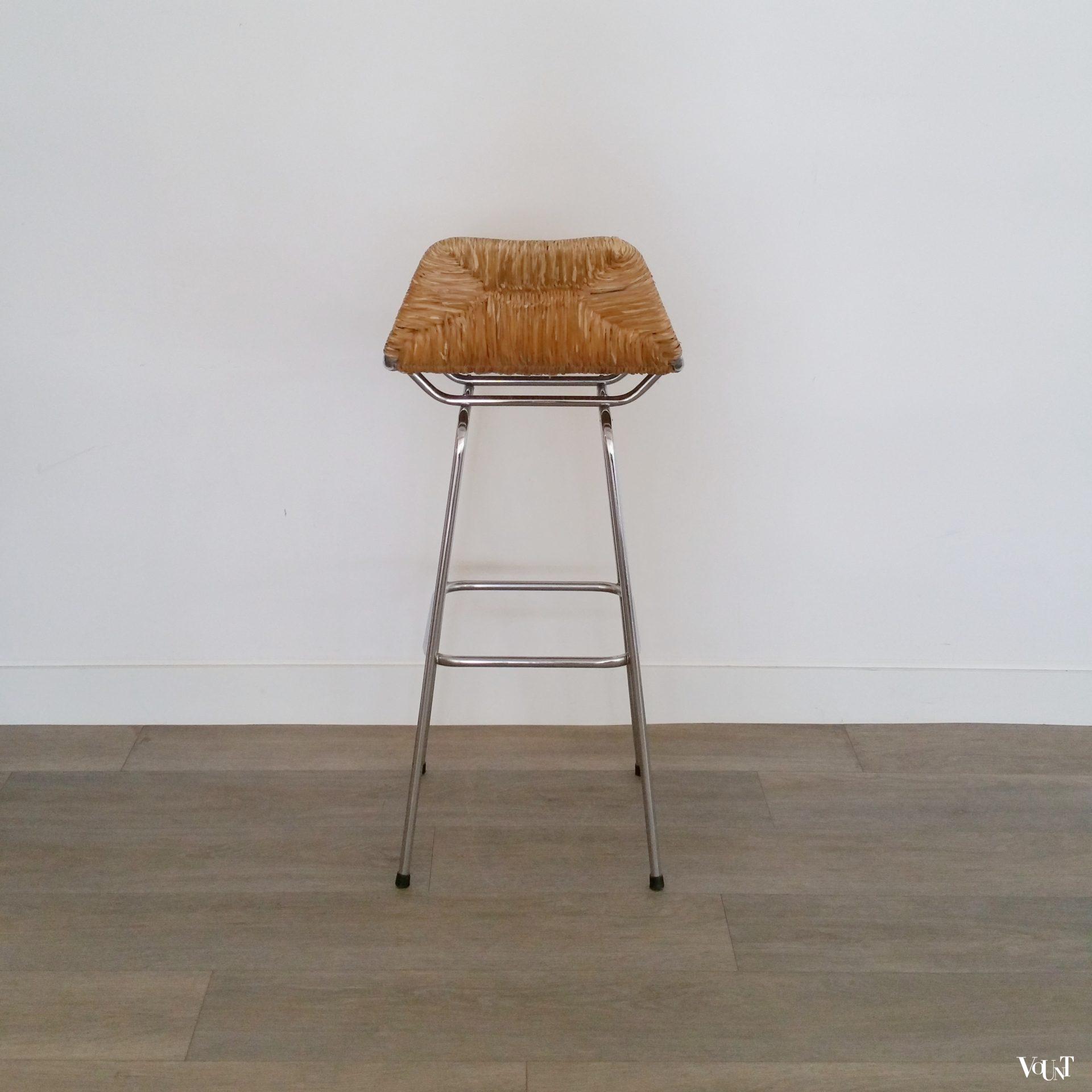 Set van 2 barkrukken metaal en biezen, jaren '60