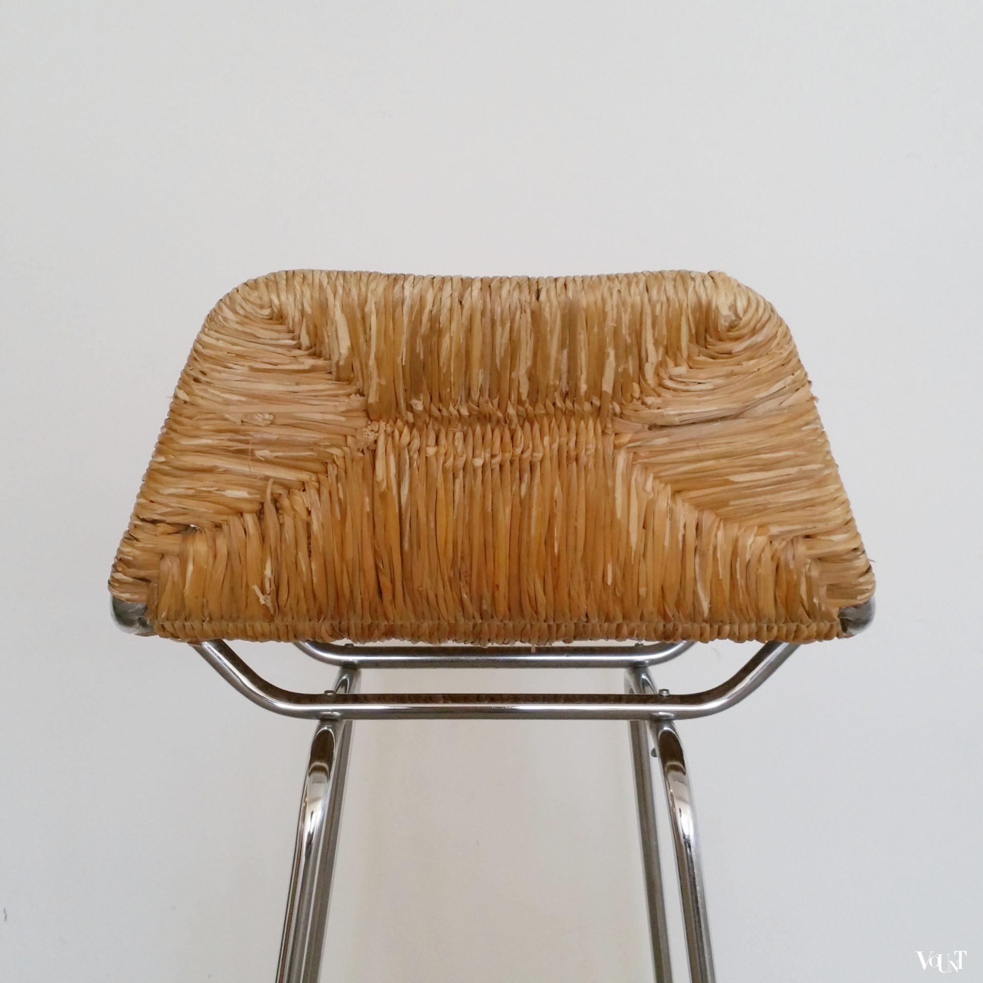 Set van 2 barkrukken metaal en biezen, jaren '60