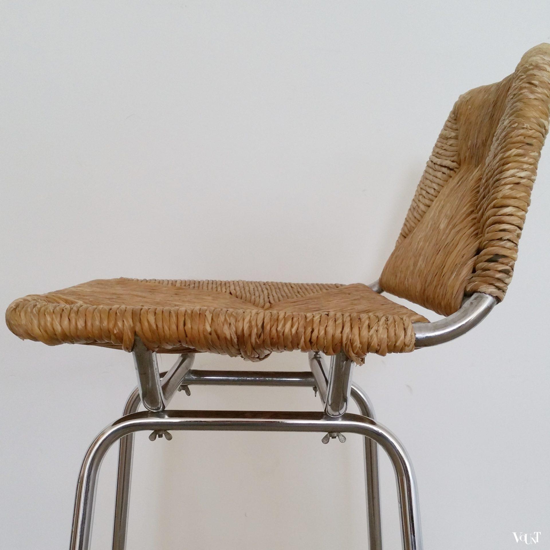 Set van 2 barkrukken metaal en biezen, jaren '60