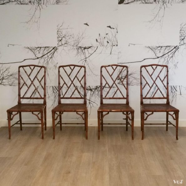 Set van 4 faux bamboo Chippendale stoelen, jaren '70
