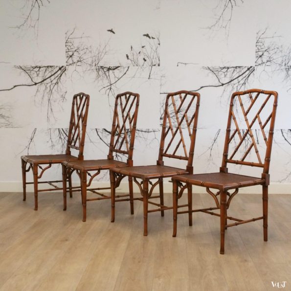 Set van 4 faux bamboo Chippendale stoelen, jaren '70