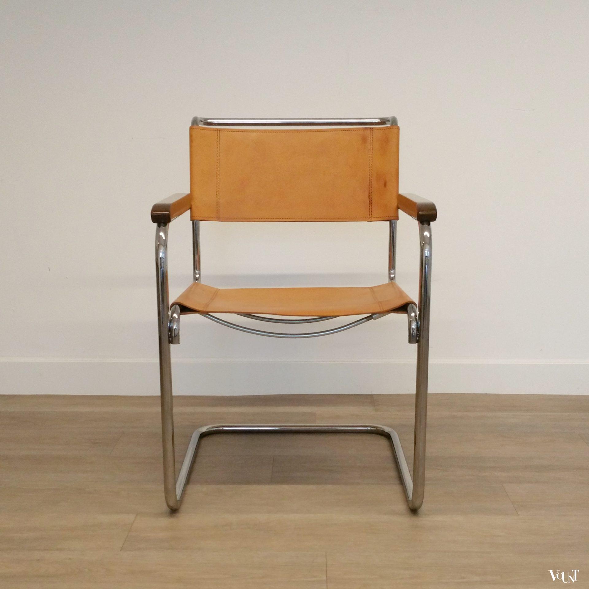 S34 buisframestoel met leren bekleding, Mart Stam voor Thonet, jaren '80