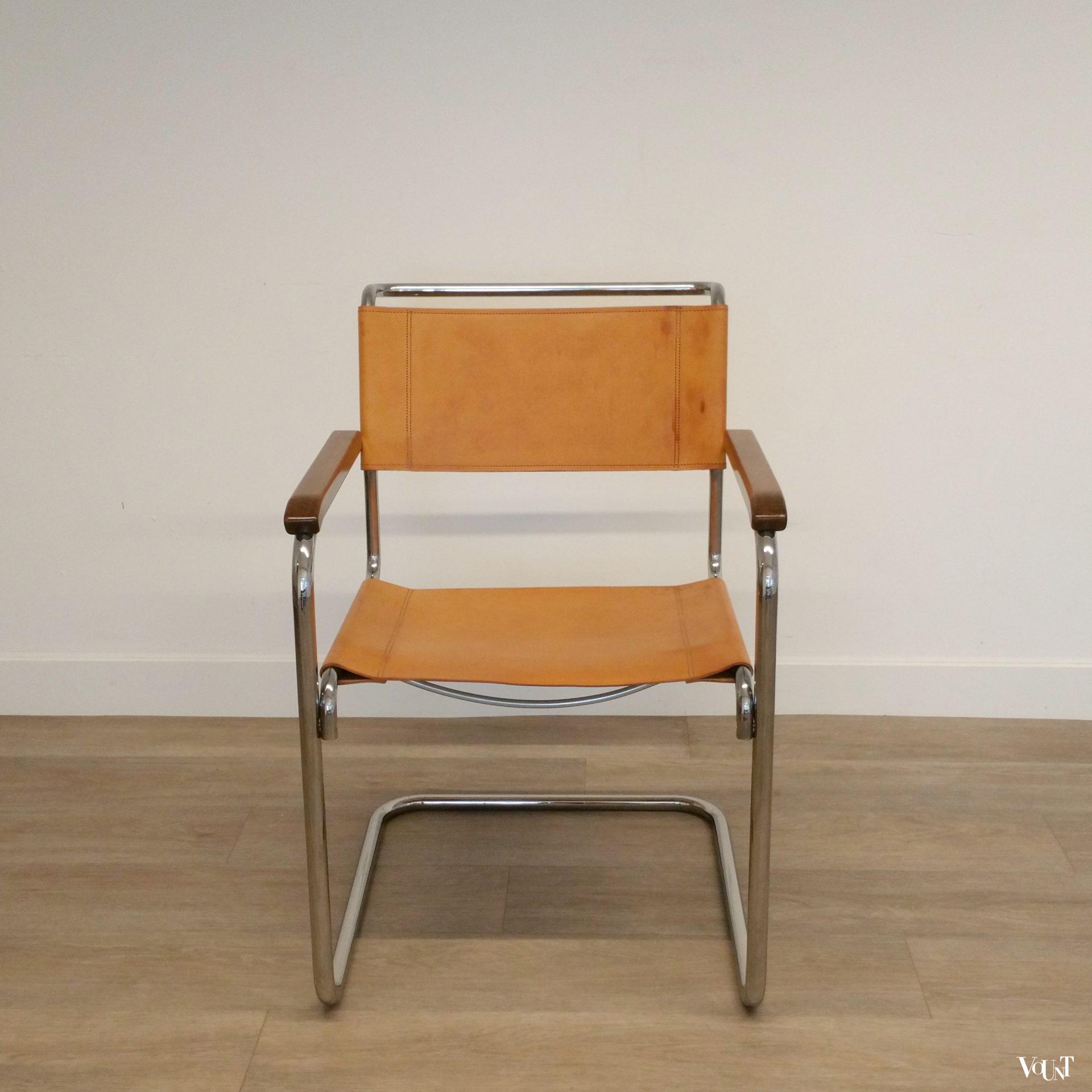 S34 buisframestoel met leren bekleding, Mart Stam voor Thonet, jaren '80