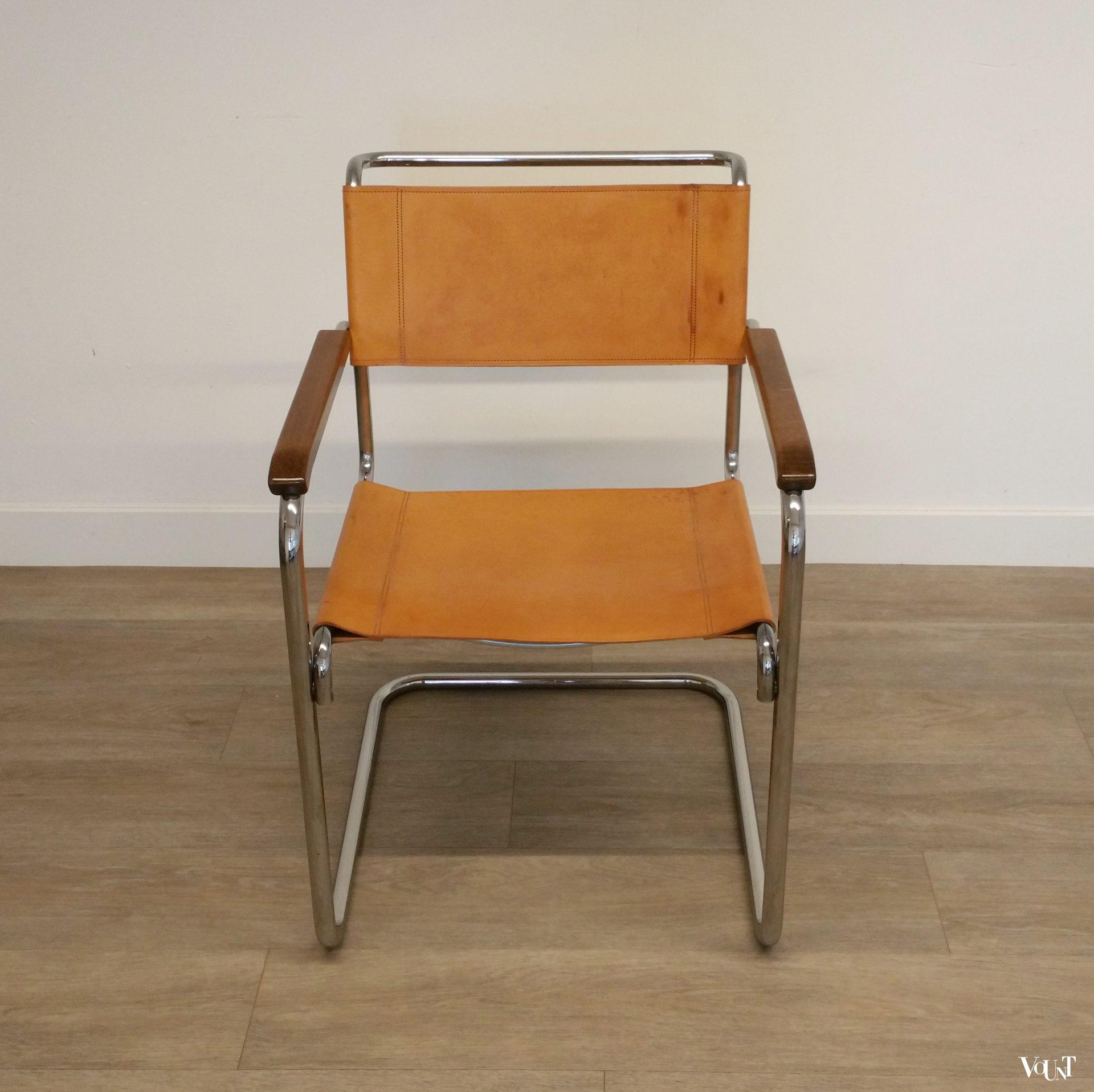 S34 buisframestoel met leren bekleding, Mart Stam voor Thonet, jaren '80
