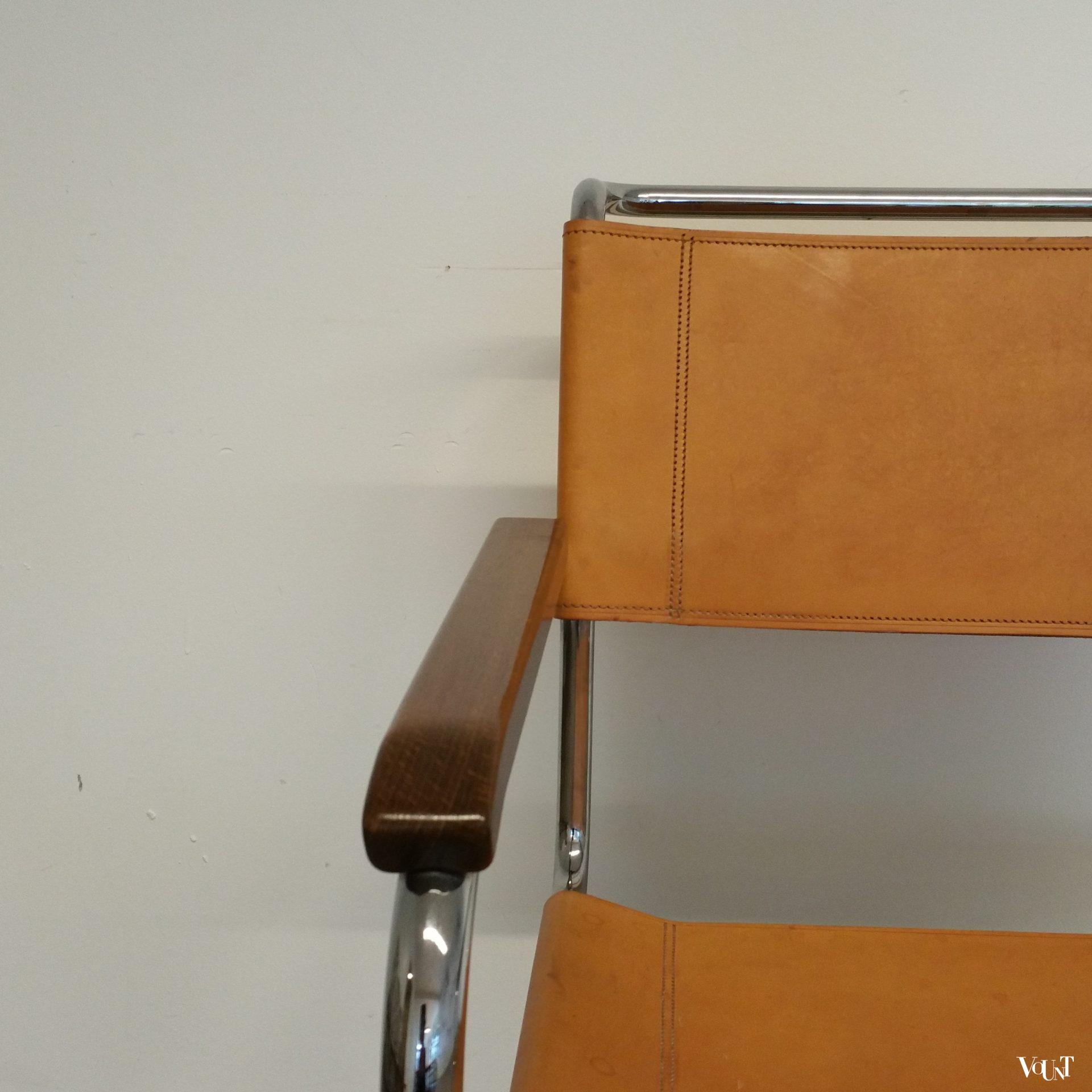 S34 buisframestoel met leren bekleding, Mart Stam voor Thonet, jaren '80