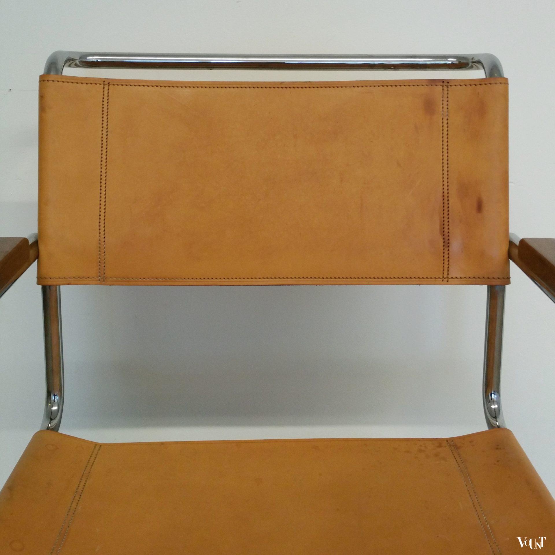 S34 buisframestoel met leren bekleding, Mart Stam voor Thonet, jaren '80