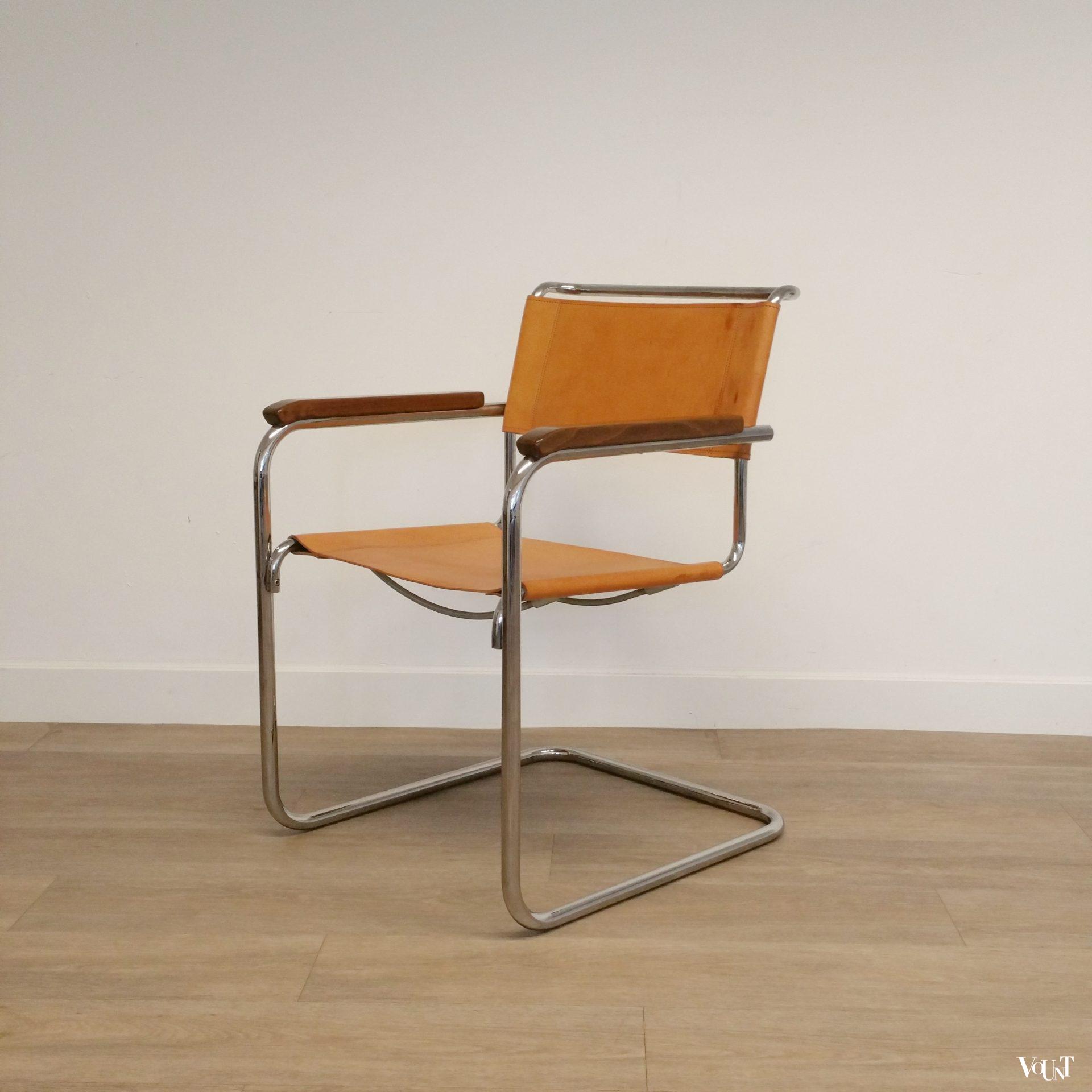 S34 buisframestoel met leren bekleding, Mart Stam voor Thonet, jaren '80
