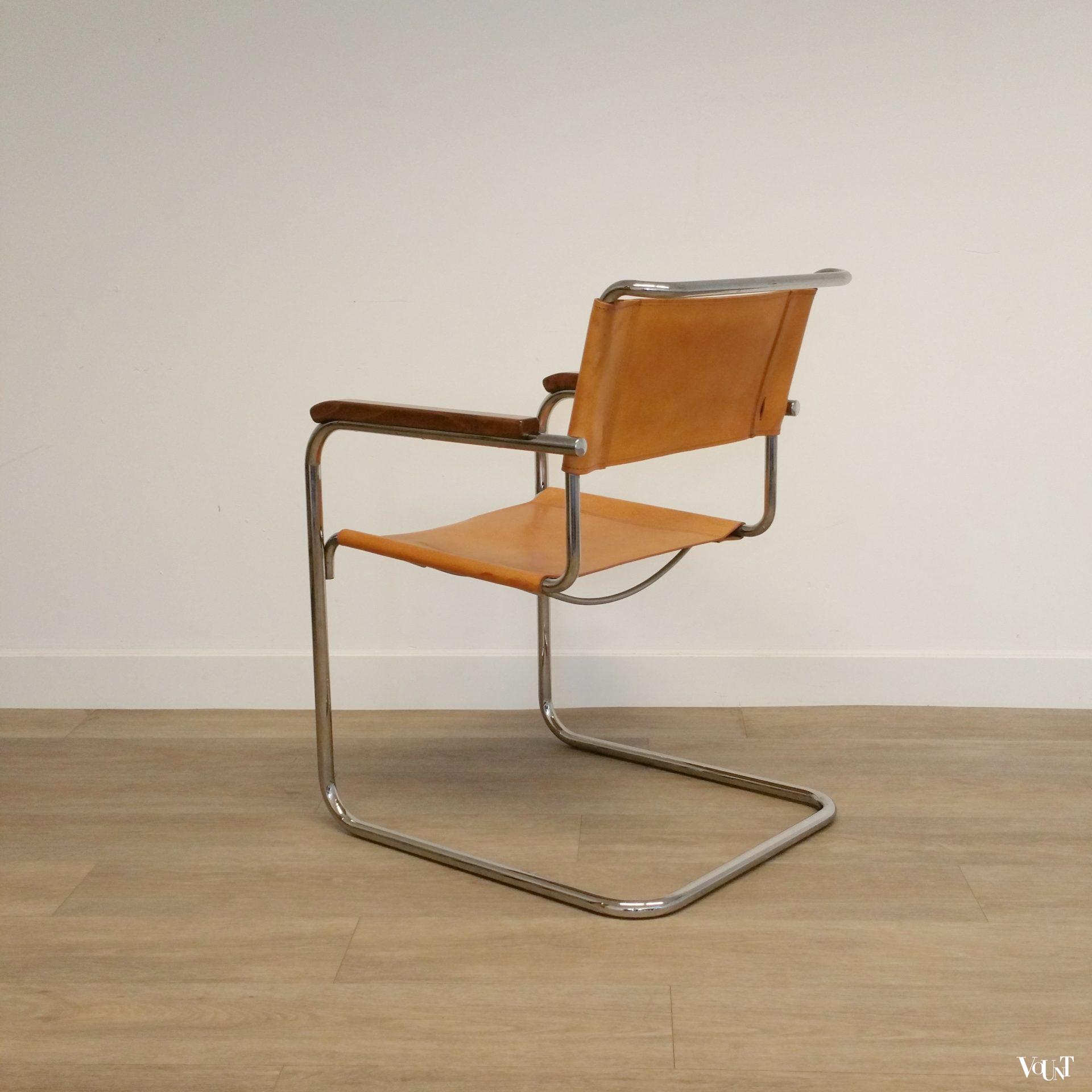 S34 buisframestoel met leren bekleding, Mart Stam voor Thonet, jaren '80