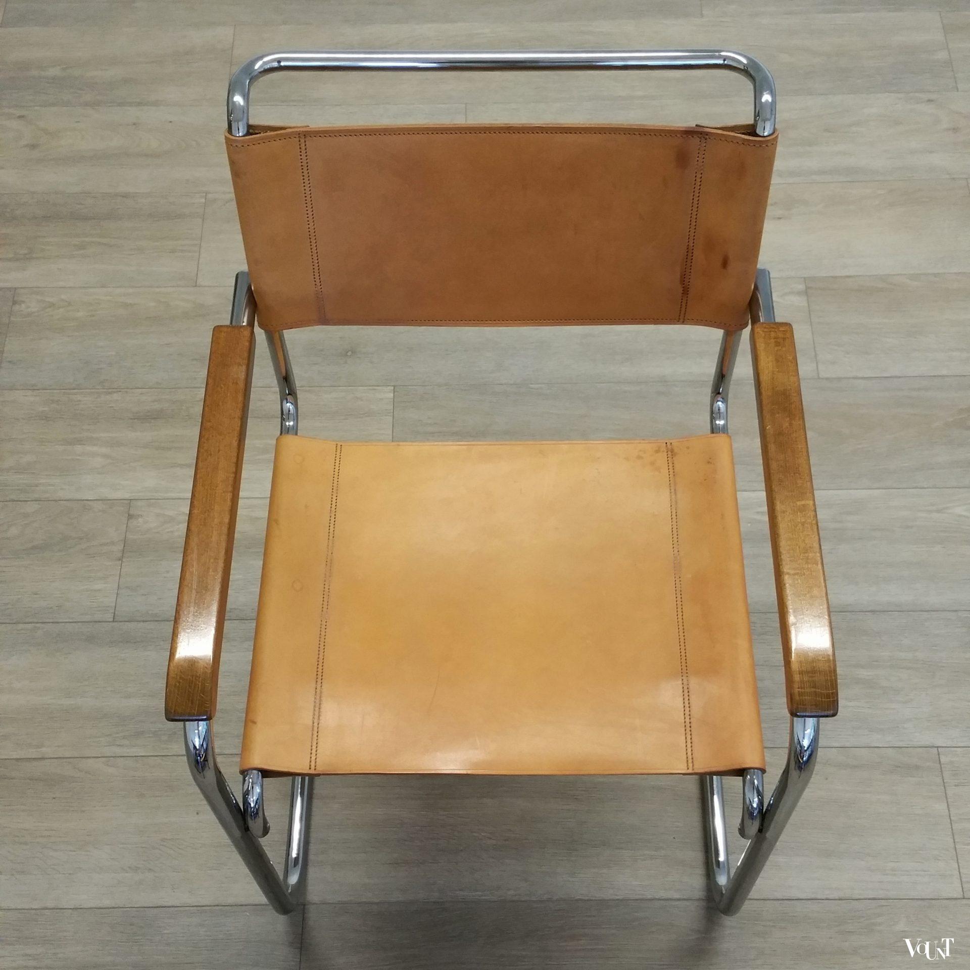 S34 buisframestoel met leren bekleding, Mart Stam voor Thonet, jaren '80