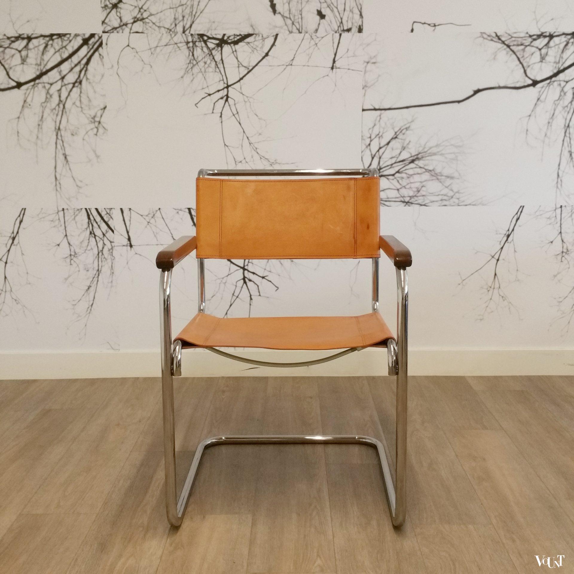 S34 buisframestoel met leren bekleding, Mart Stam voor Thonet, jaren '80