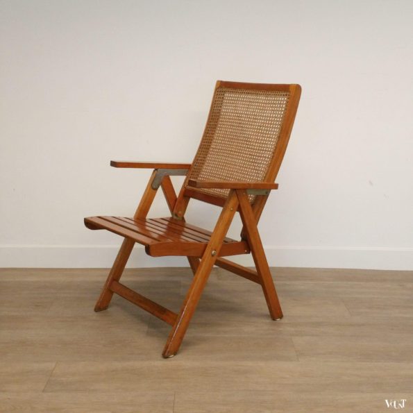 Set van 2 houten tuinstoelen met rotan webbing, jaren '70