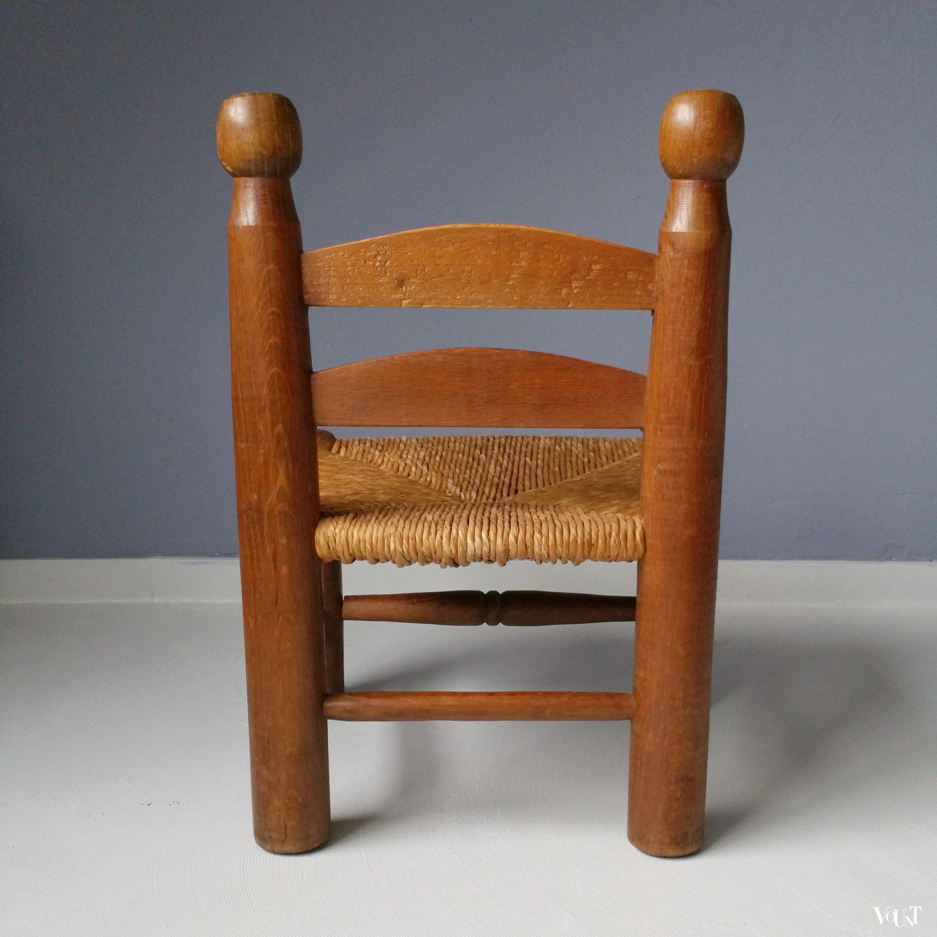 Set van 2 Franse lage stoeltjes met biezen, jaren '50