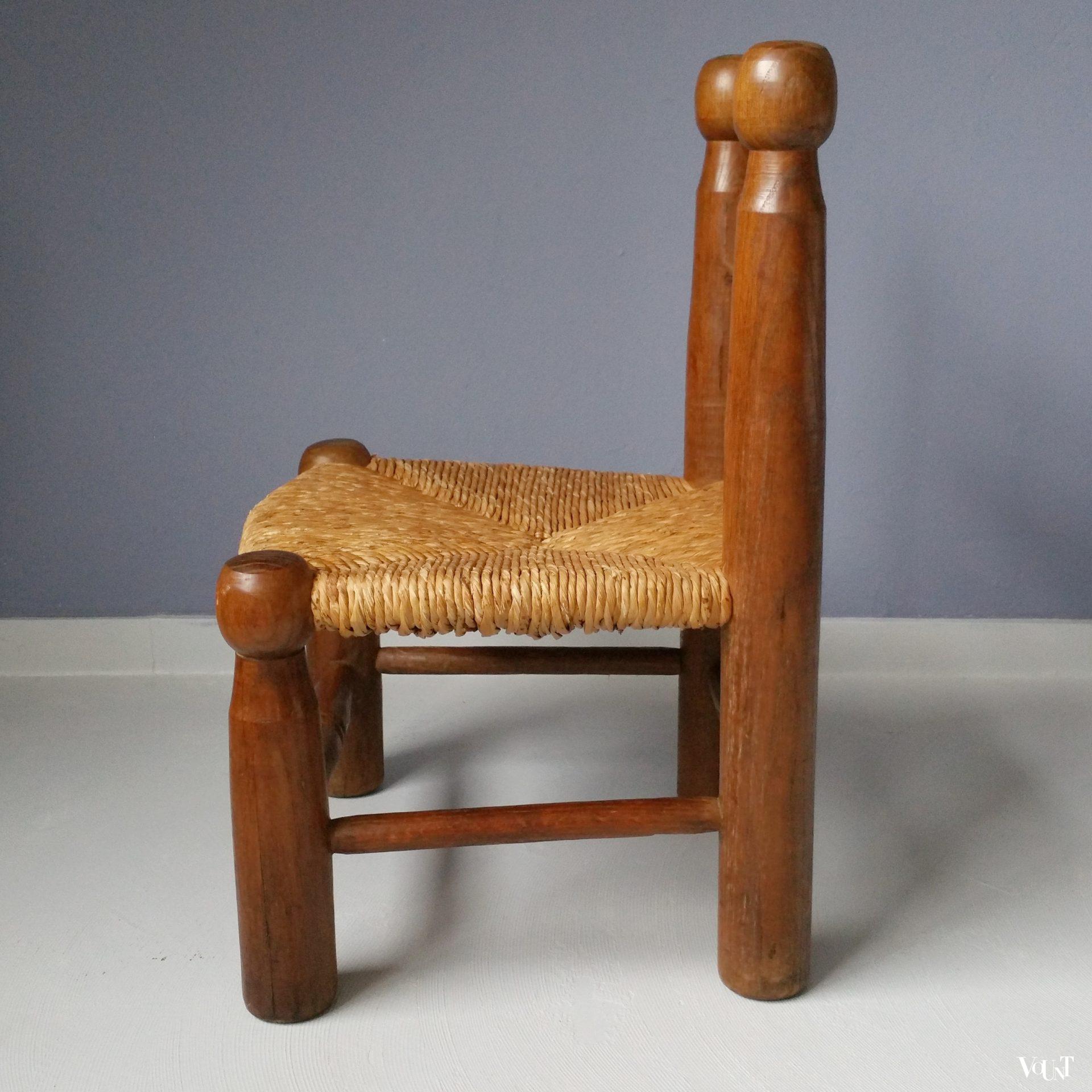 Set van 2 Franse lage stoeltjes met biezen, jaren '50