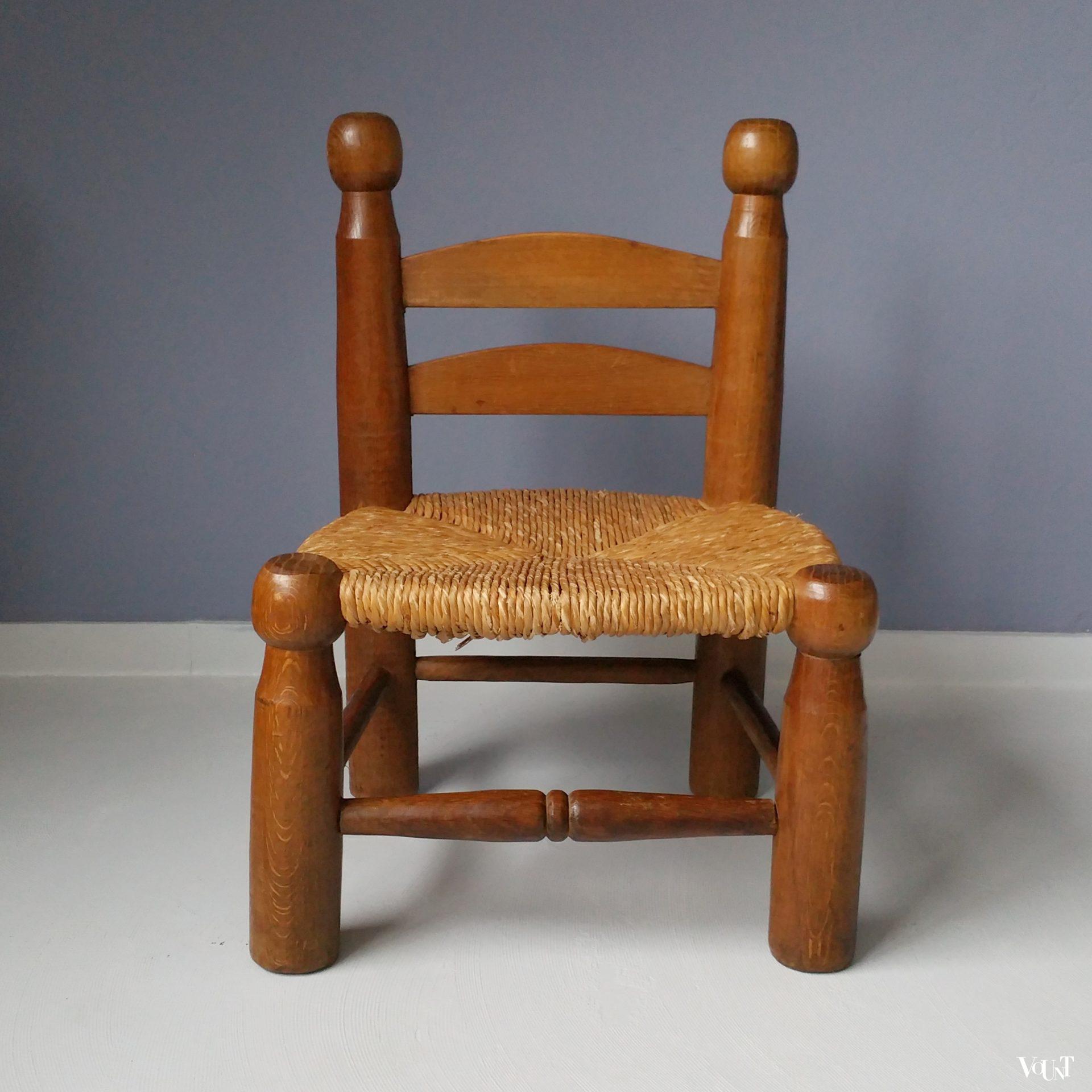 Set van 2 Franse lage stoeltjes met biezen, jaren '50