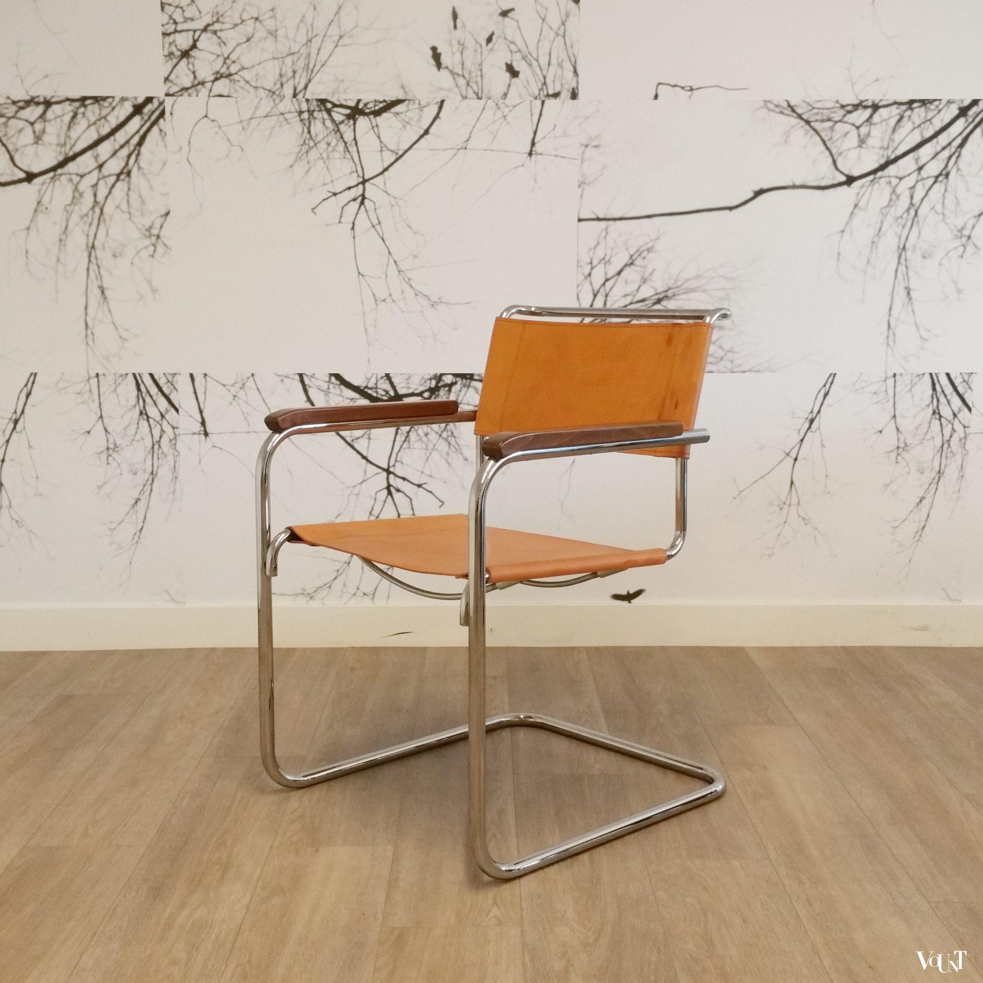 menigte insect Verkleuren S34 buisframestoel met leren bekleding, Mart Stam voor Thonet, jaren '80