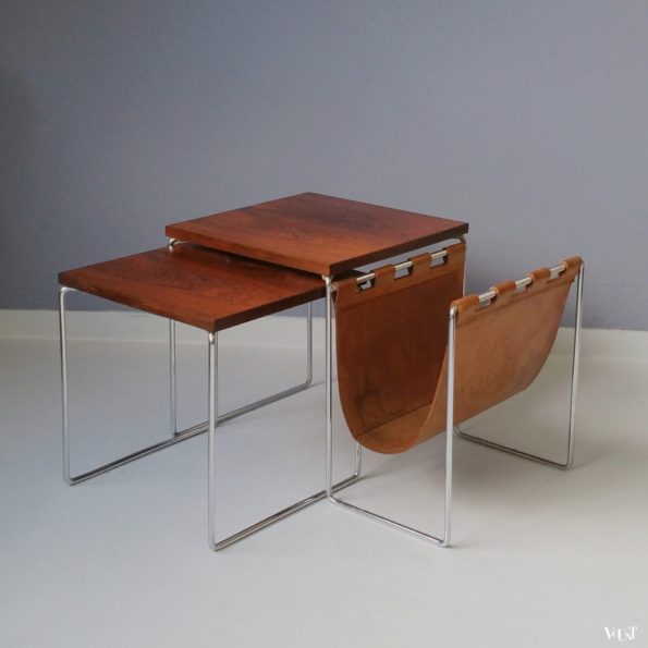 Bijzettafeltjes met leren lectuurbak, Brabantia, jaren '60/'70