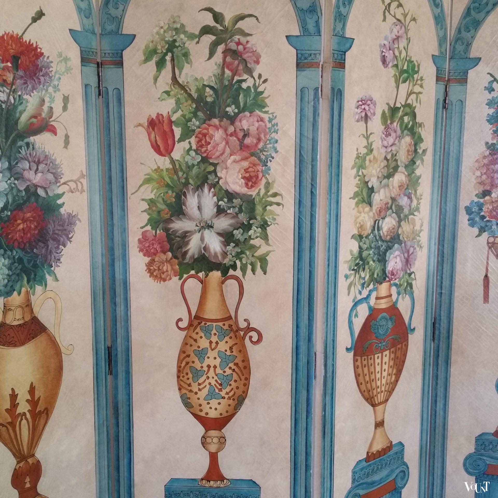 Vintage vierslags handbeschilderd kamerscherm, ca. jaren '50/'60