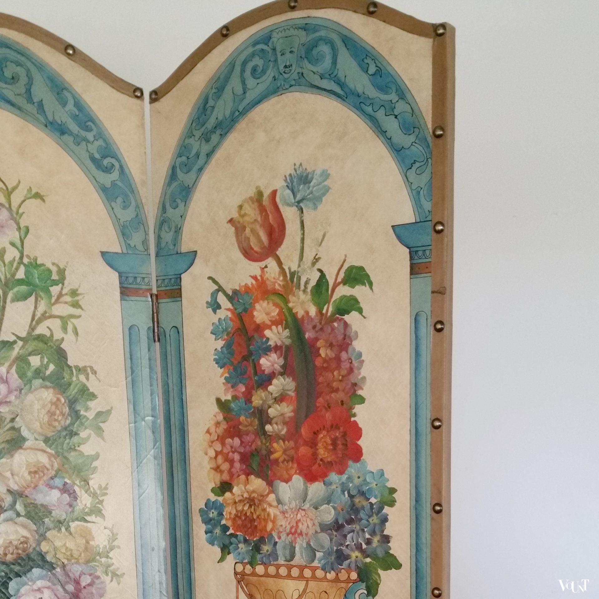 Vintage vierslags handbeschilderd kamerscherm, ca. jaren '50/'60