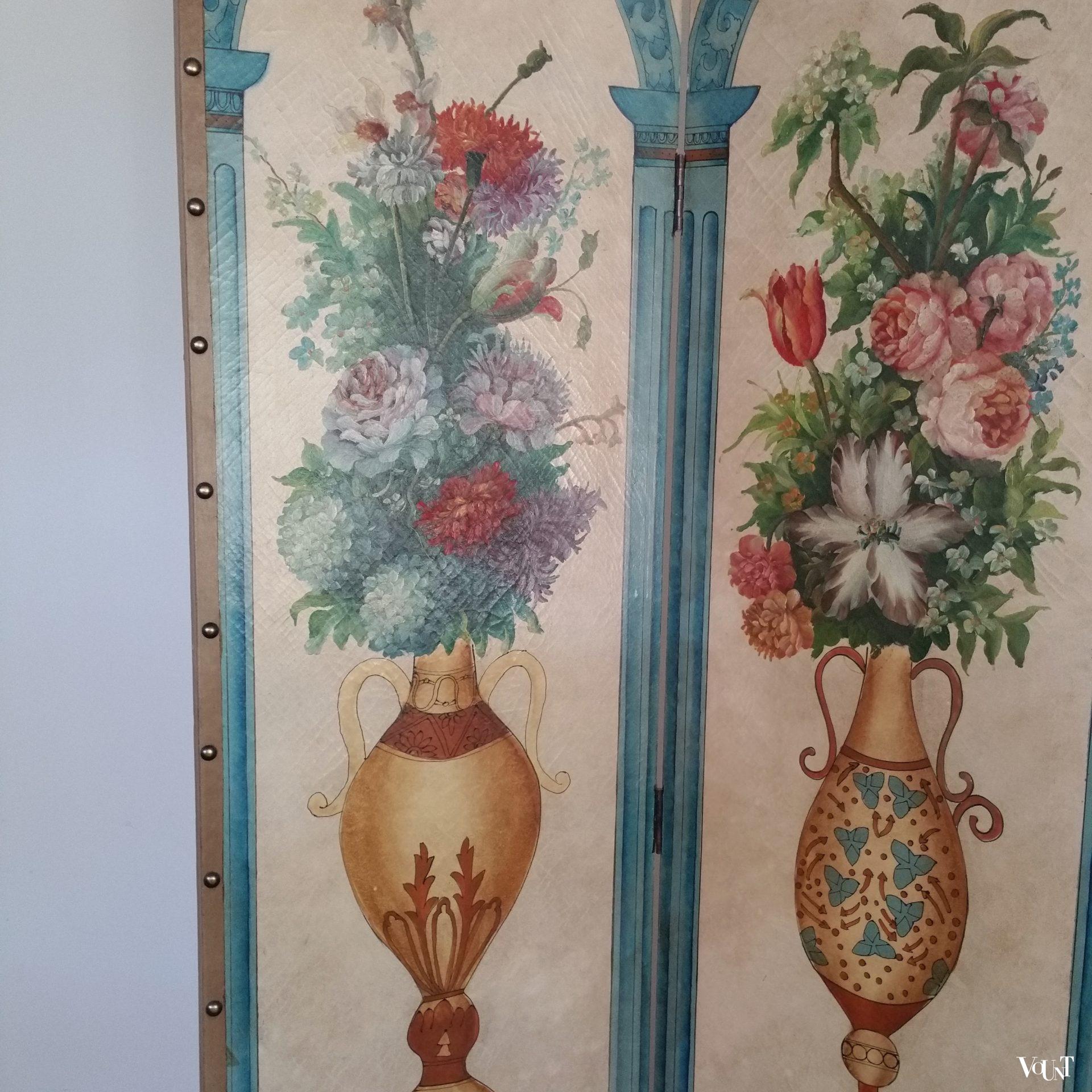 Vintage vierslags handbeschilderd kamerscherm, ca. jaren '50/'60